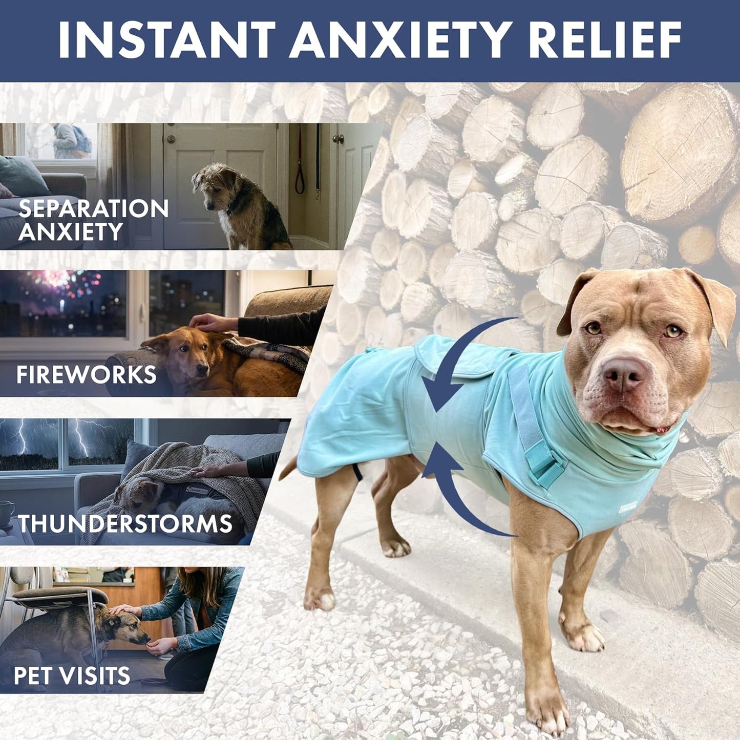 Spark Paws Anxiety Relief Vest for Dogs – Gentle Compression Dog Anxiety Suit, Calming Wrap for Separation Anxiety, Thunder, Fireworks, Suitable for Small Medium and Large Breeds - Teal - Size M