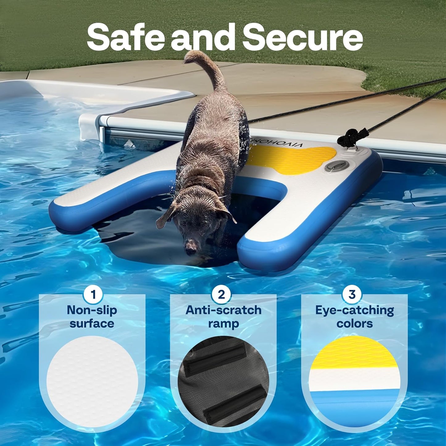 VIVOHOME Inflatable Dog Boat Ramp Float for Pets Swimming Floating Ramp Ladder with Non-Slip Pad for Pools Boats Docks Lakes