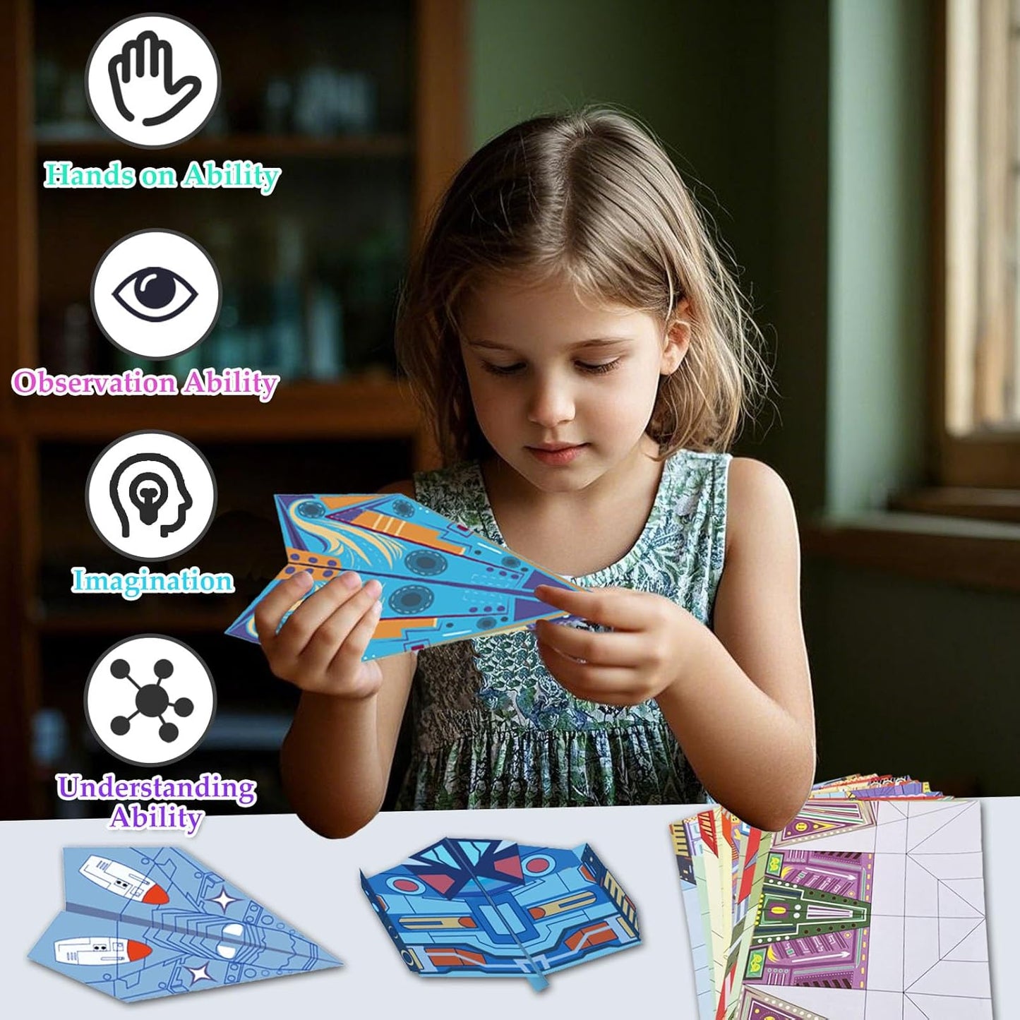 Paper Airplane Kits with 16 Classic Designs, 32 Sheets of Colorful Origami Paper, World Record Paper Planes, Crafts for Boys Ages 6-12+ , Easter Basket Stuffers and Gift for Boys(Digital Manual Only)