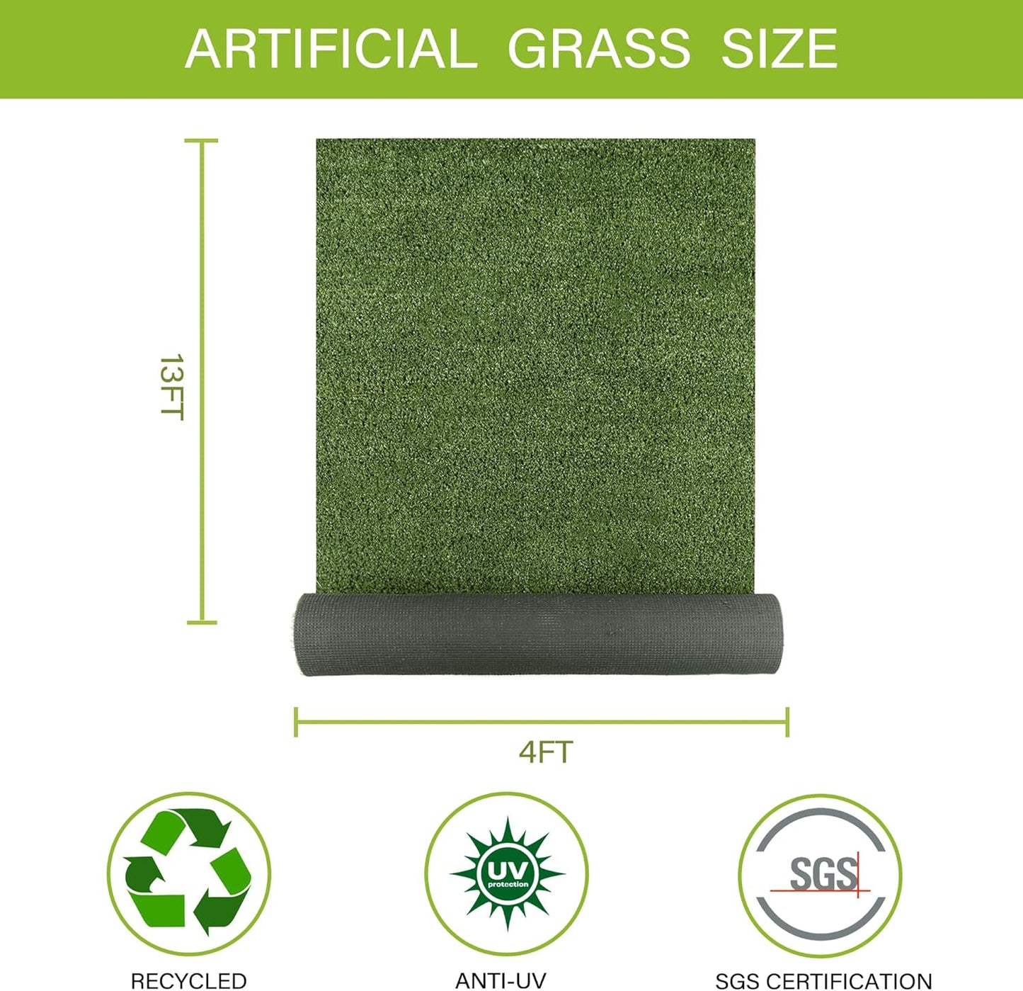 SUNTURF Dog Grass Pads 4 x 13 FT, 0.4" Artificial Grass Pee Pads for Dogs Potty Extra Large Fake Grass Rug Turf Mat for Dogs Training Garden Lawn Artificial Grass Rug Indoor Outdoor
