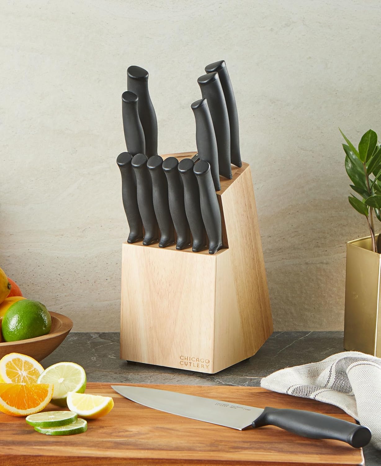 Chicago Cutlery Belmont (13-PC) Kitchen Knife Block Set with Steak Knives and Wooden Block, Polymer Ergonomic Handles and Sharp Stainless Steel Professional Chef Knife Set