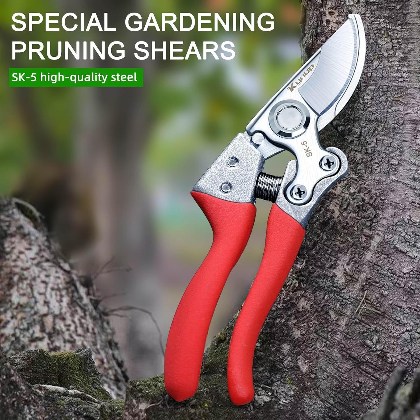 Kynup Pruning Shears, Gardening Scissors, Pruners for Gardening, Heavy Duty Garden Tools, Garden Grass Clippers Hand Hedge Shears, (Red)