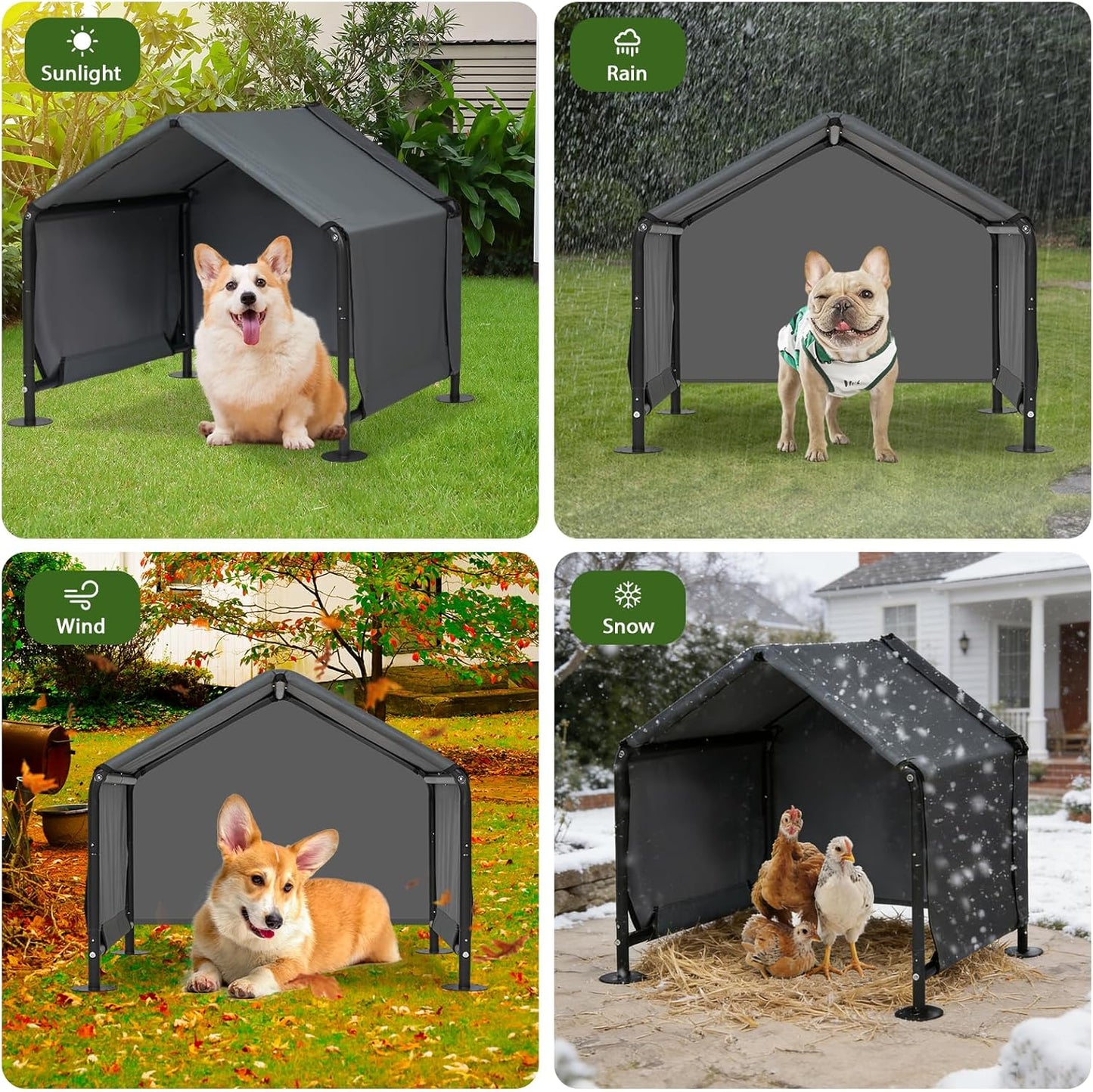 Dog Shades for Outside - Outdoor Dog Kennel for Small Dogs, 29.5”x25.6”x25.6” Outdoor Sun Rain Canopy Pet House, Waterproof Pet Canopy Shelter for Small Animals with Ground Nails