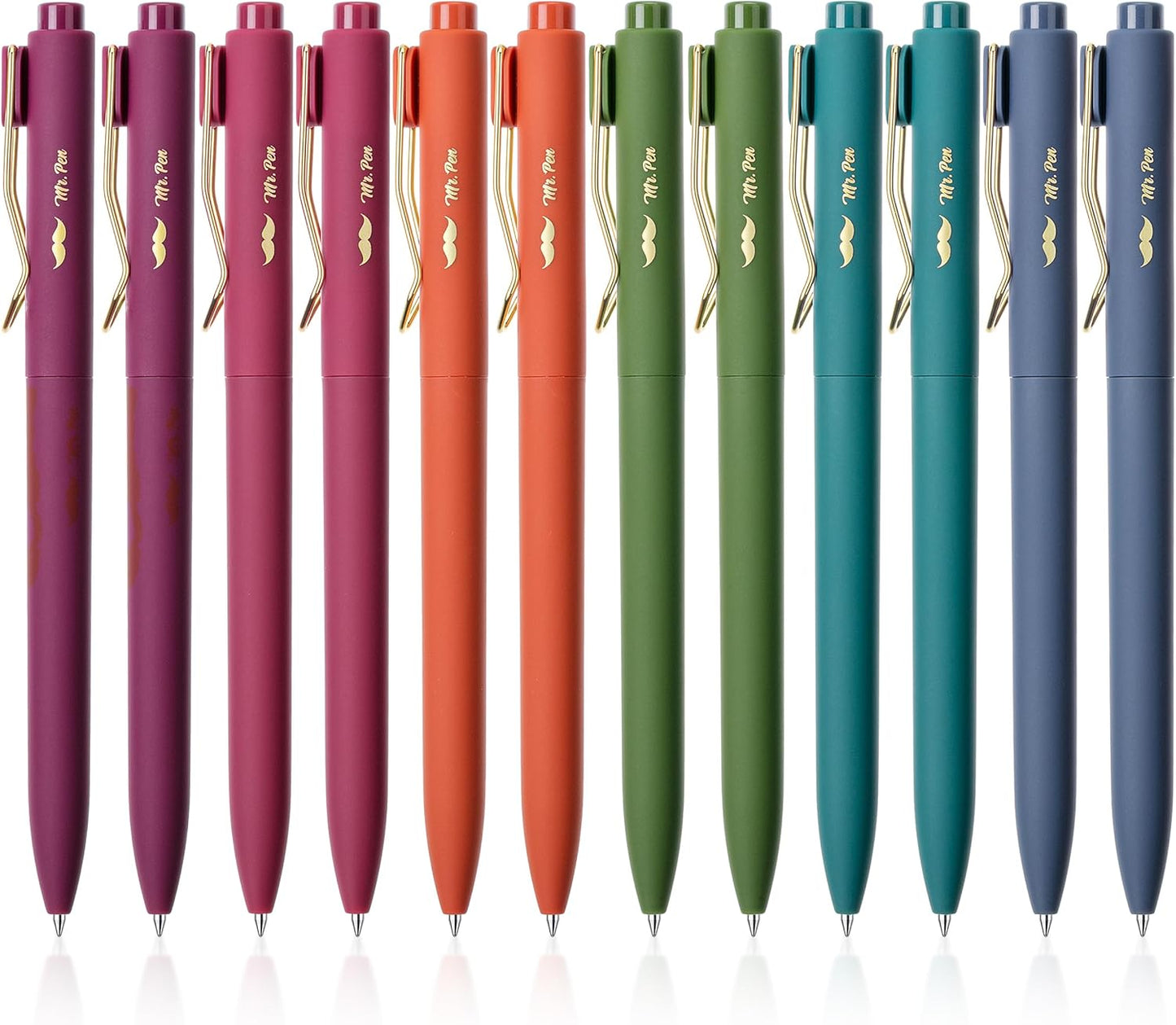 Mr. Pen- Ballpoint Pens with Case, 12 Pack, Colorful Ink, 12 Refills, 0.7mm Cute Ballpoint Pens Assorted Color Ink