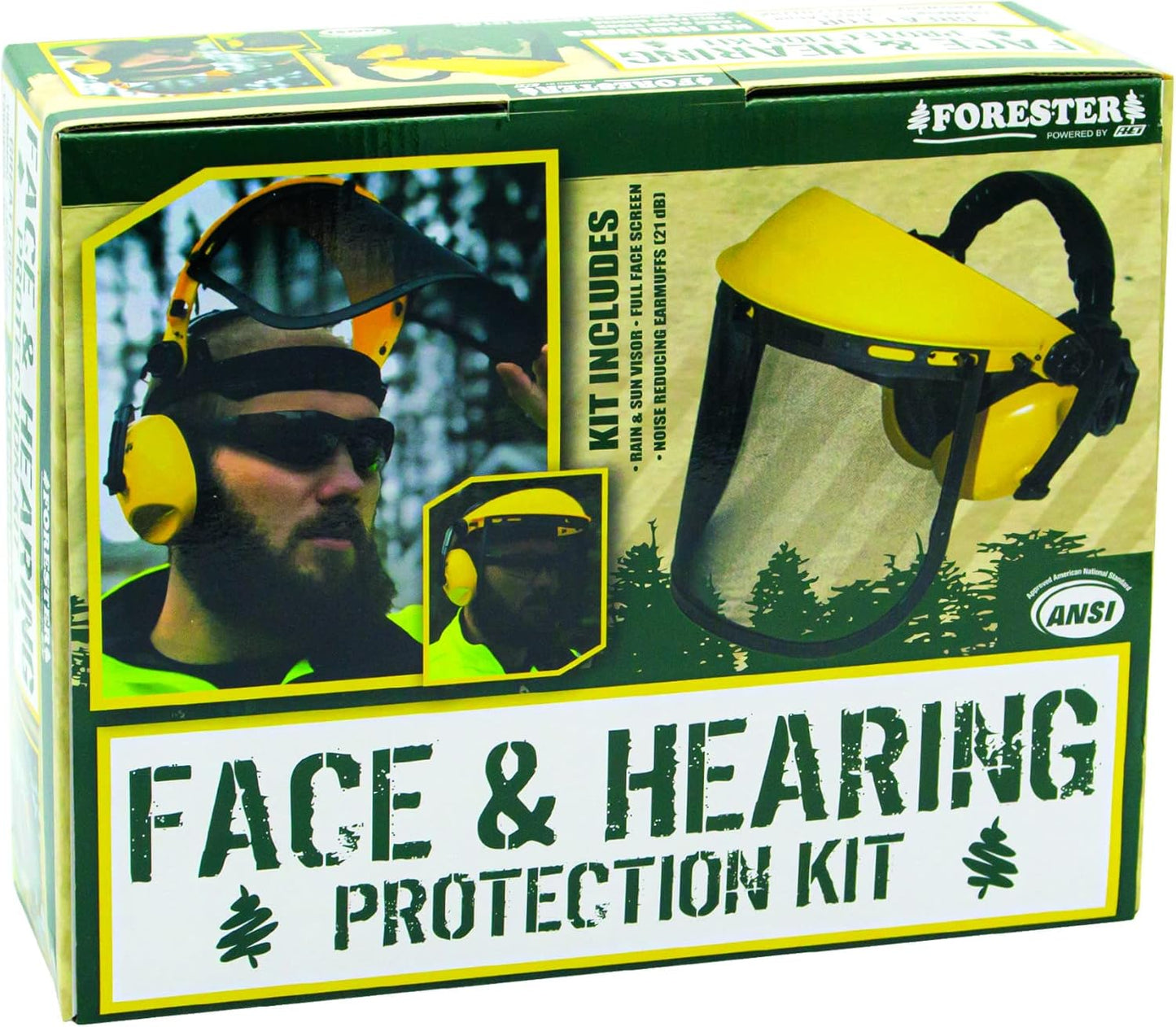 FORESTER Face Protection Equipment Kit - Visor Face Shield Ear Muffs Personal Protective Equipment Safety Gear Landscaping Tools Masks for Construction Workers Yard Work Accessories - Black and Yellow