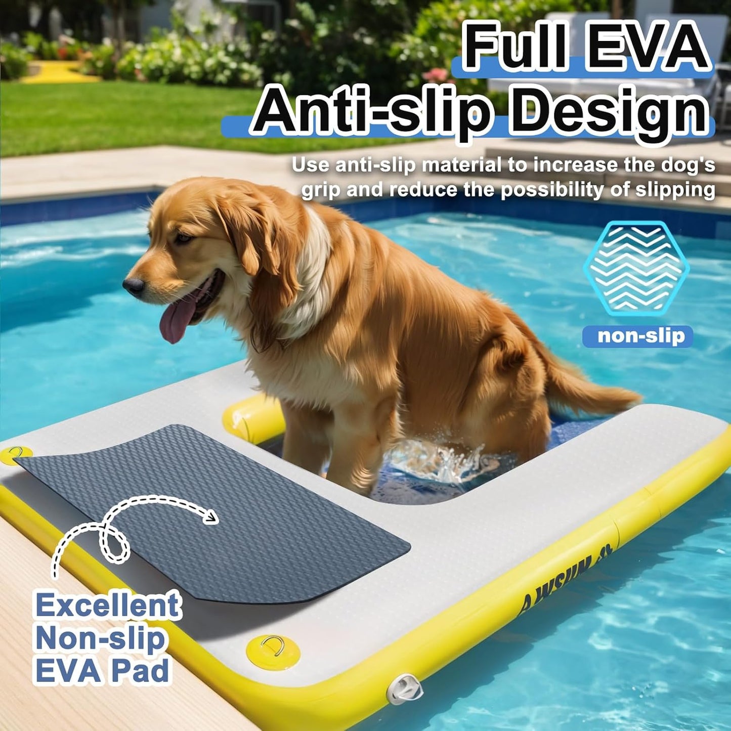 AWSUM Inflatable Dog Water Ramp 4ft x 3.3ft Dog Boat Ramp Floating for Dogs Up to 220LBS On Water Float Ladder Steps for Pool, Dock, Lakes, Yellow