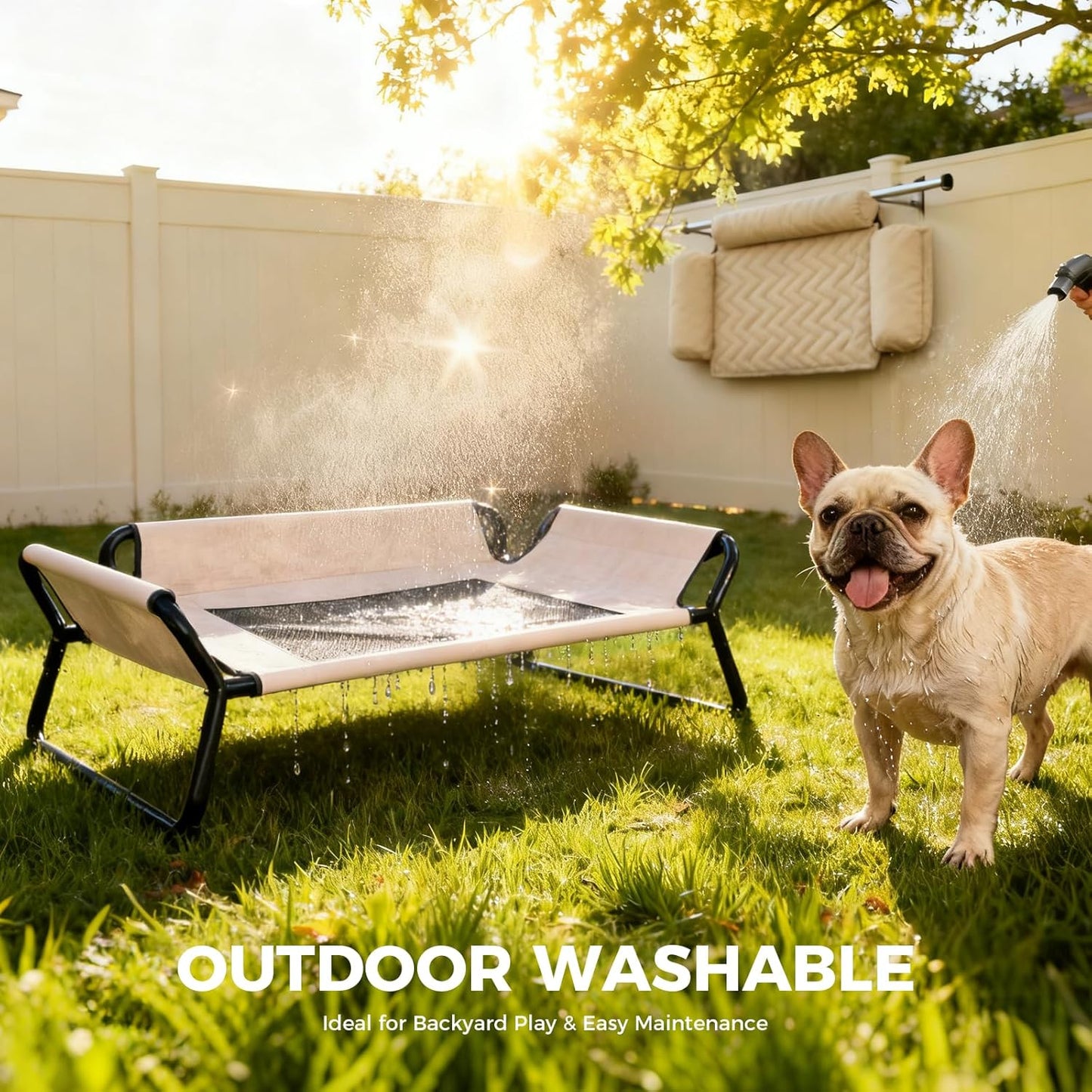 Lekereise Cooling Elevated Outdoor Dog Bed Cot + Orthopedic Indoor Small Dog Sofa Bed, Washable Cover & Sturdy X-Frame, 37x21.5inches, Medium, Beige