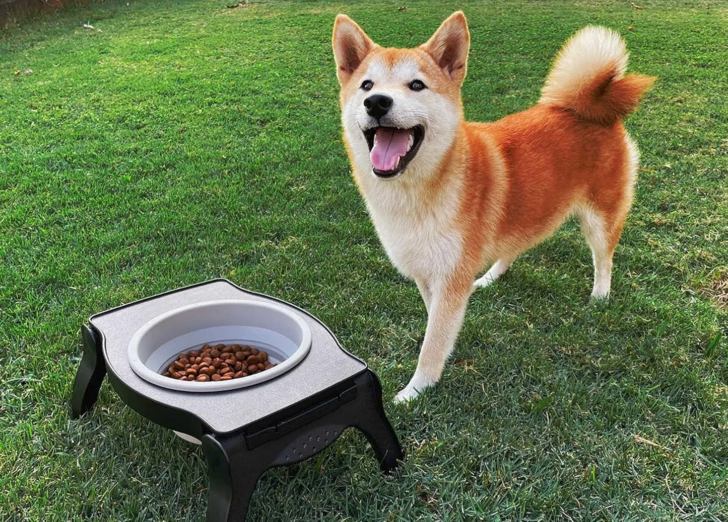 Tuff Pupper Elevated Dog Bowl - Single Raised Collapsible Travel Bowl Holds 80oz/12cups Food/Water