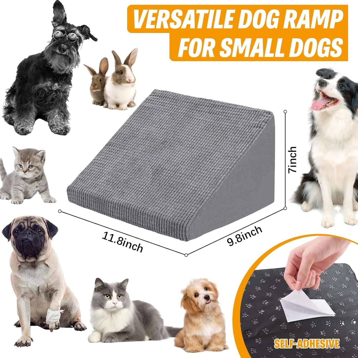30D Density Foam Dog Ramp for Stairs Suits for Small Dogs Cats, Pet Steps Stairs for Staircase Stairs with Anti-Slip Bottom and Self-Sticky Pads to Fix(6Pack, Gray)