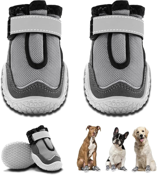 Hcpet Dog Boots for Large Dogs, Dog Shoes for Winter Snow Hot Pavement, Paw Protector Dog Booties Designed for Comfort and Breathability, Outdoor Booties for Small Medium Dogs for Hiking Grey Size 5