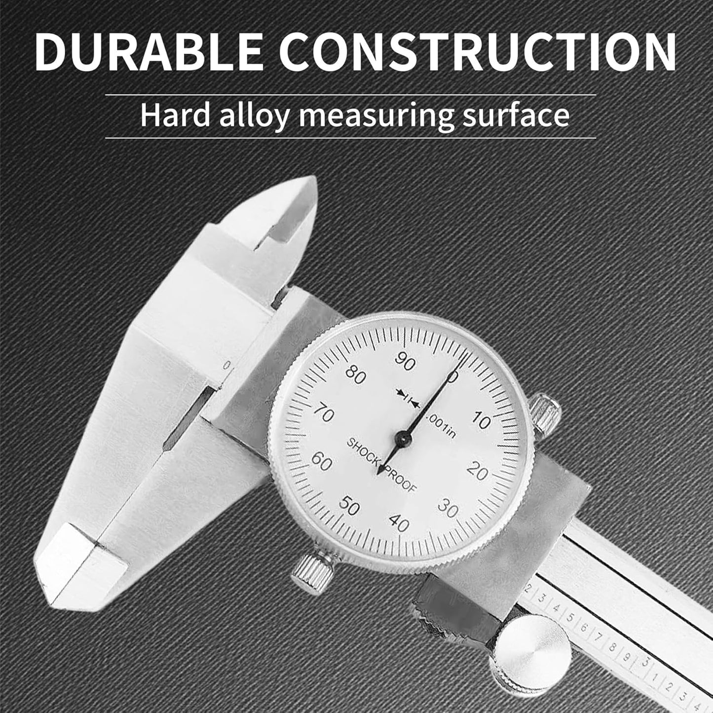 0-6 inch Dial Caliper Measuring Tool Imperial Stainless Steel 4-Way Dial Caliper 0.001" Shockproof with Plastic Case