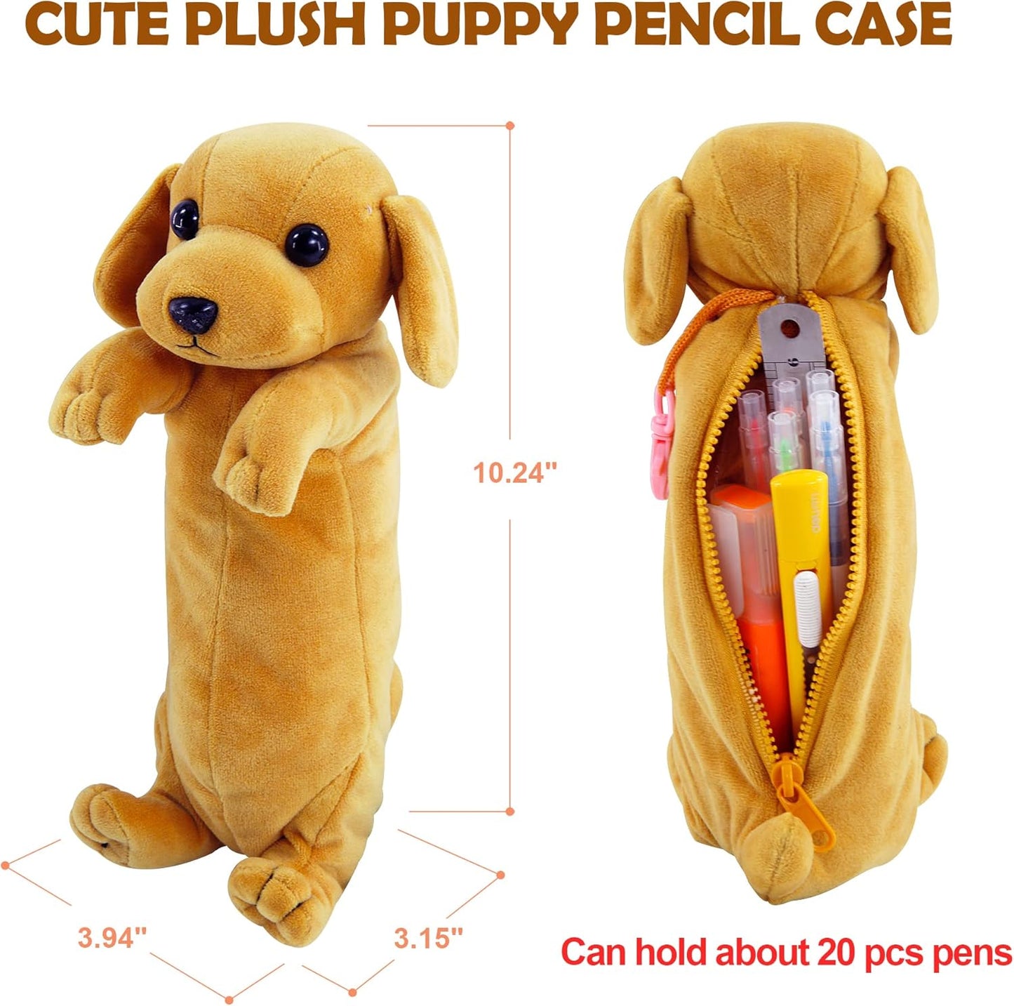 BB FUN HOUSE Pencil Case for Kids, 3D Plush Animal Dog Dinosaur Pencil Pouch Soft Stationery Storage Pen Bag for Girls and Boys School Supplies