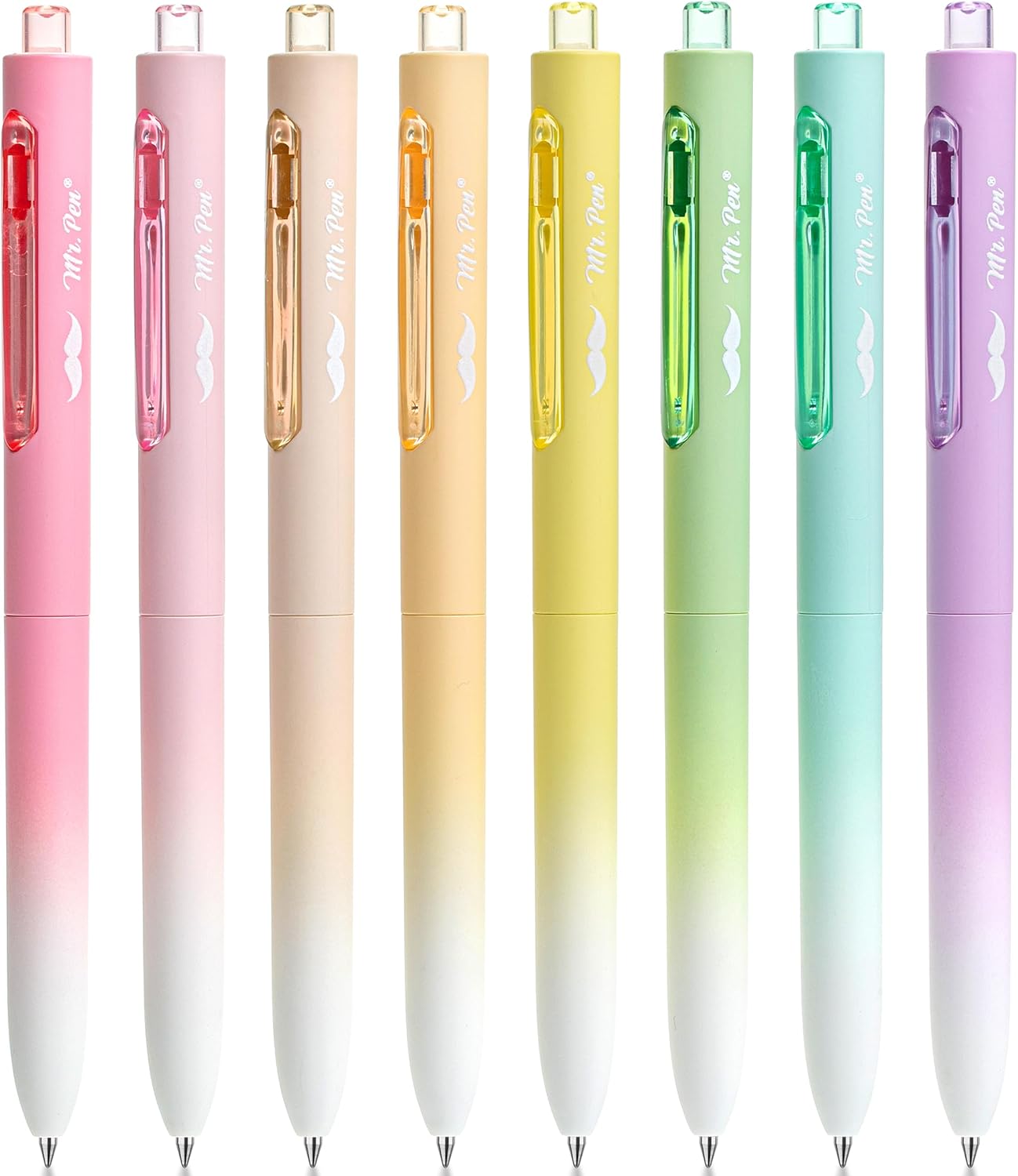 Mr. Pen- Retractable Gel Pens, 8 Pack, Black Ink, Pastel Barrel Gel Pens, Gel Pen Fine Point 0.5mm