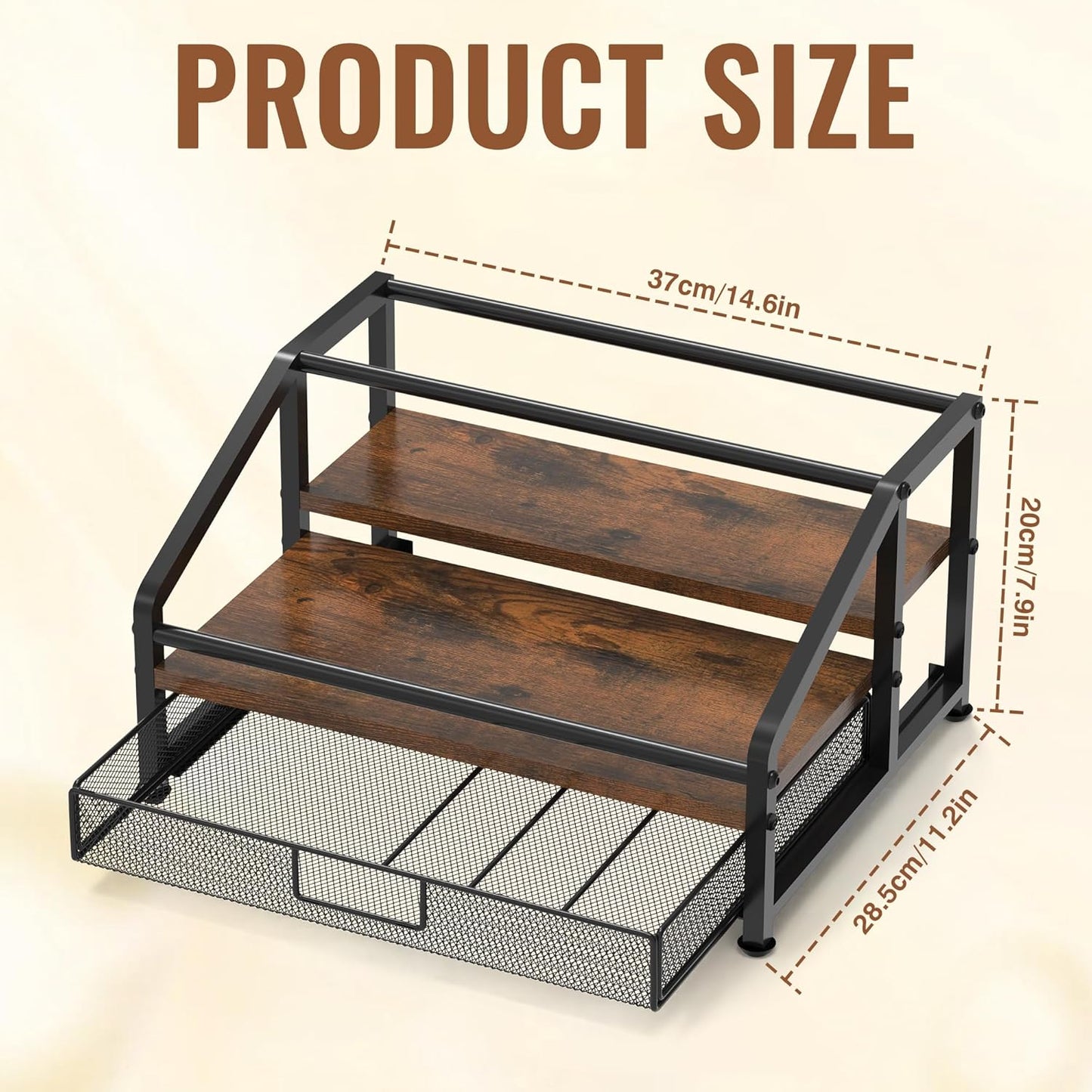 Alyoen Coffee Syrup Organizer Rack, 3-Tier Coffee Station Organizer for Countertop, Coffee Bar Organizer with 35K Cup Storage Basket, Coffee Syrup Holder Stand for Coffee Bar Accessory, Syrup - Wine
