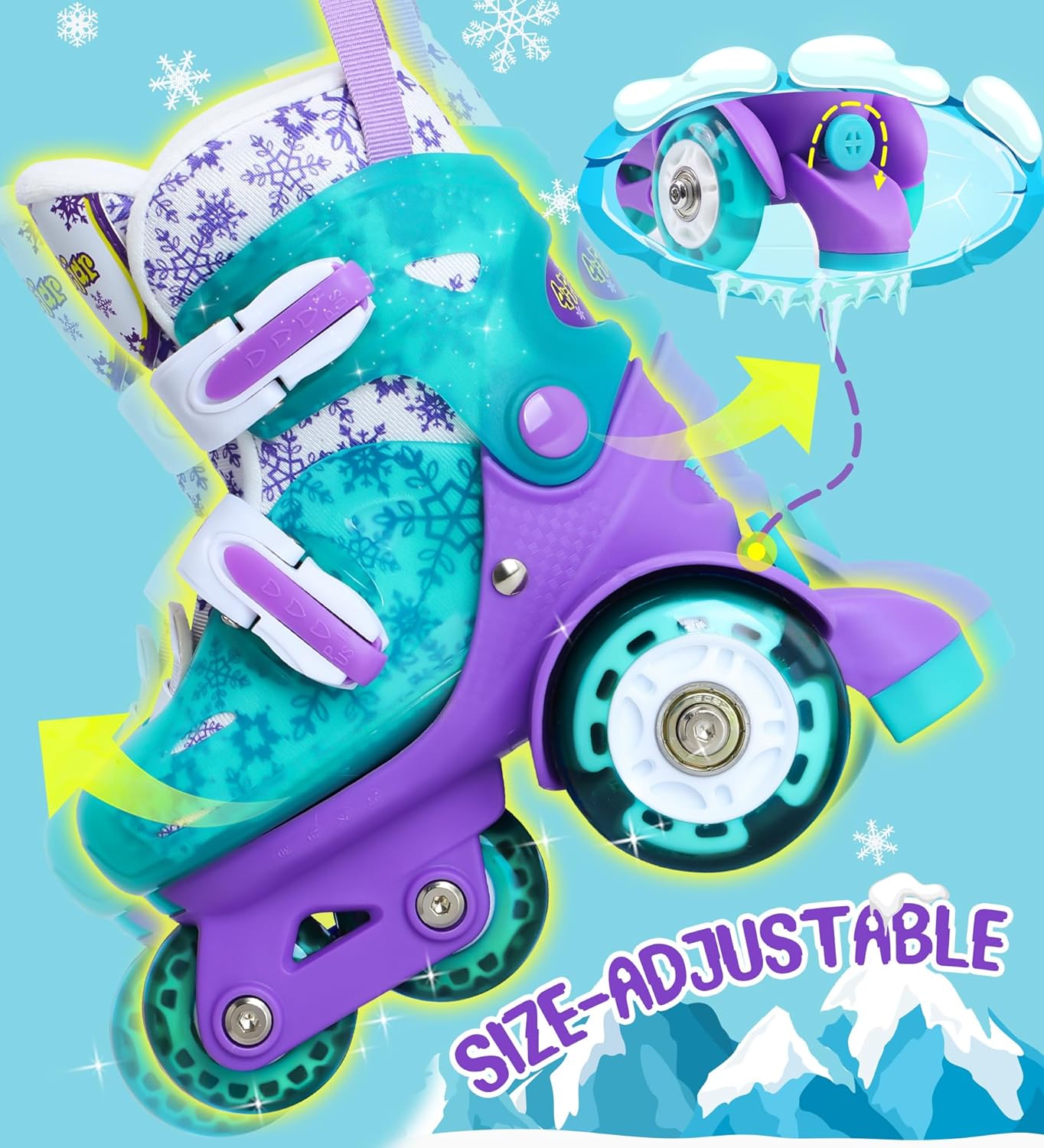 Adjustable Roller Skates for Kids Girls Ladies with Light Up Flash Wheels(Age 3-9),Three-Point Type Balance,Gift Box Packing for Toddlers,Children