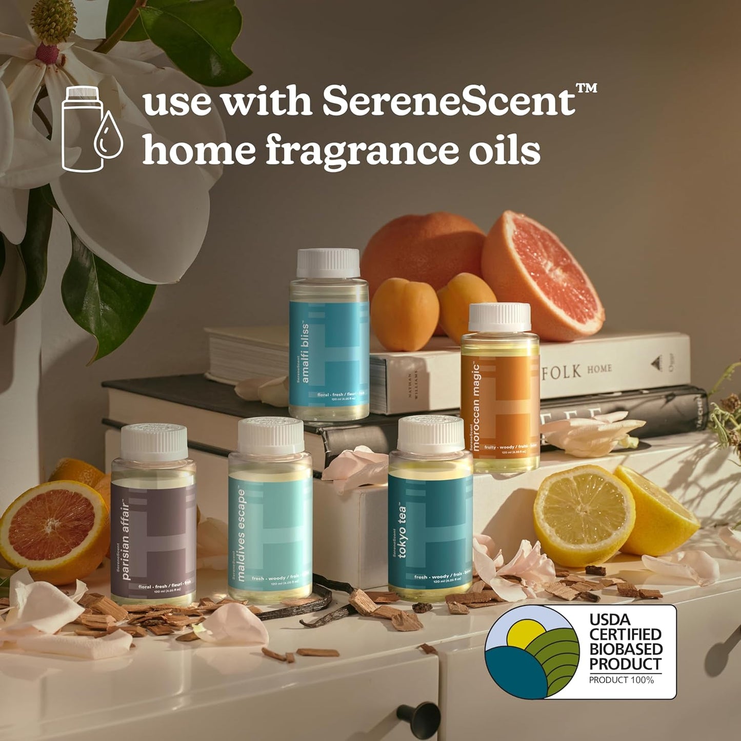 Homedics SereneScent Waterless Home Fragrance Diffuser, Use with Homedics SereneScent Oil (Sold Separately), Patented Air Diffusion Technology, Clean & Natural Fragrance, Enhances Mood, Large Rooms
