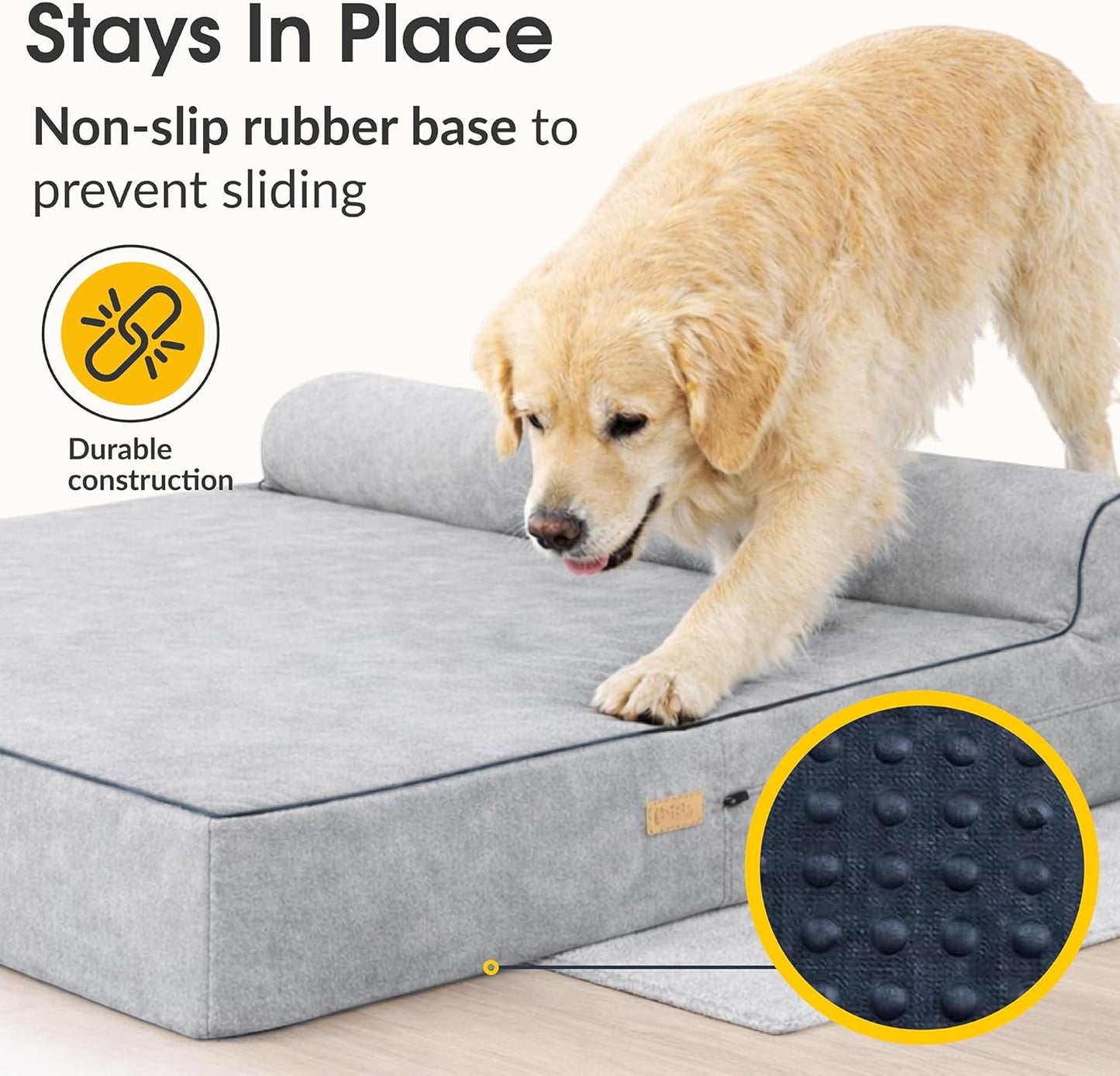 KOPEKS Orthopedic Memory Foam Dog Bed 7" Inch Thick Extra Large Dog Bed With Pillow Grey 50"x34"x10" Includes Waterproof Liner & Durable Removable Cover With Smart Design