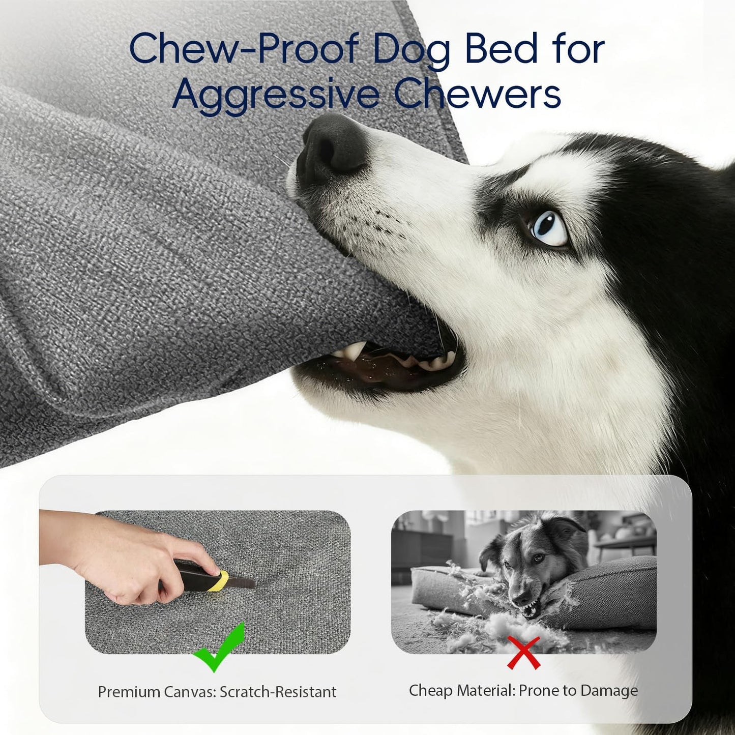 Sytopia 42 Inch Indestructible Dog Beds for Large Dogs, Big Chew Proof Orthopedic Egg Crate Foam Pet Bed with Washable Removable Cover and Anti-Slip Bottom, Grey