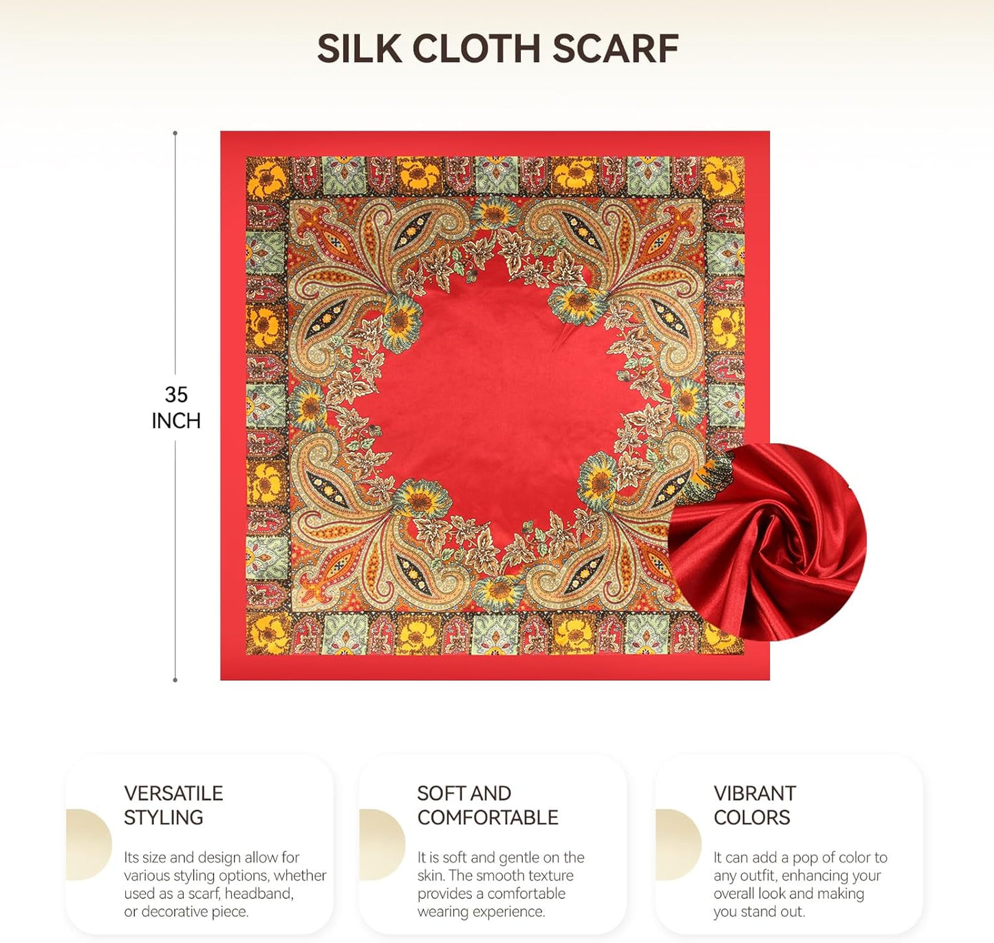 Head Scarf for Women Hair - 2 Pack 35" Square Satin Scarf, Silk Hair Scarf for Women Head Wrap for Sleeping
