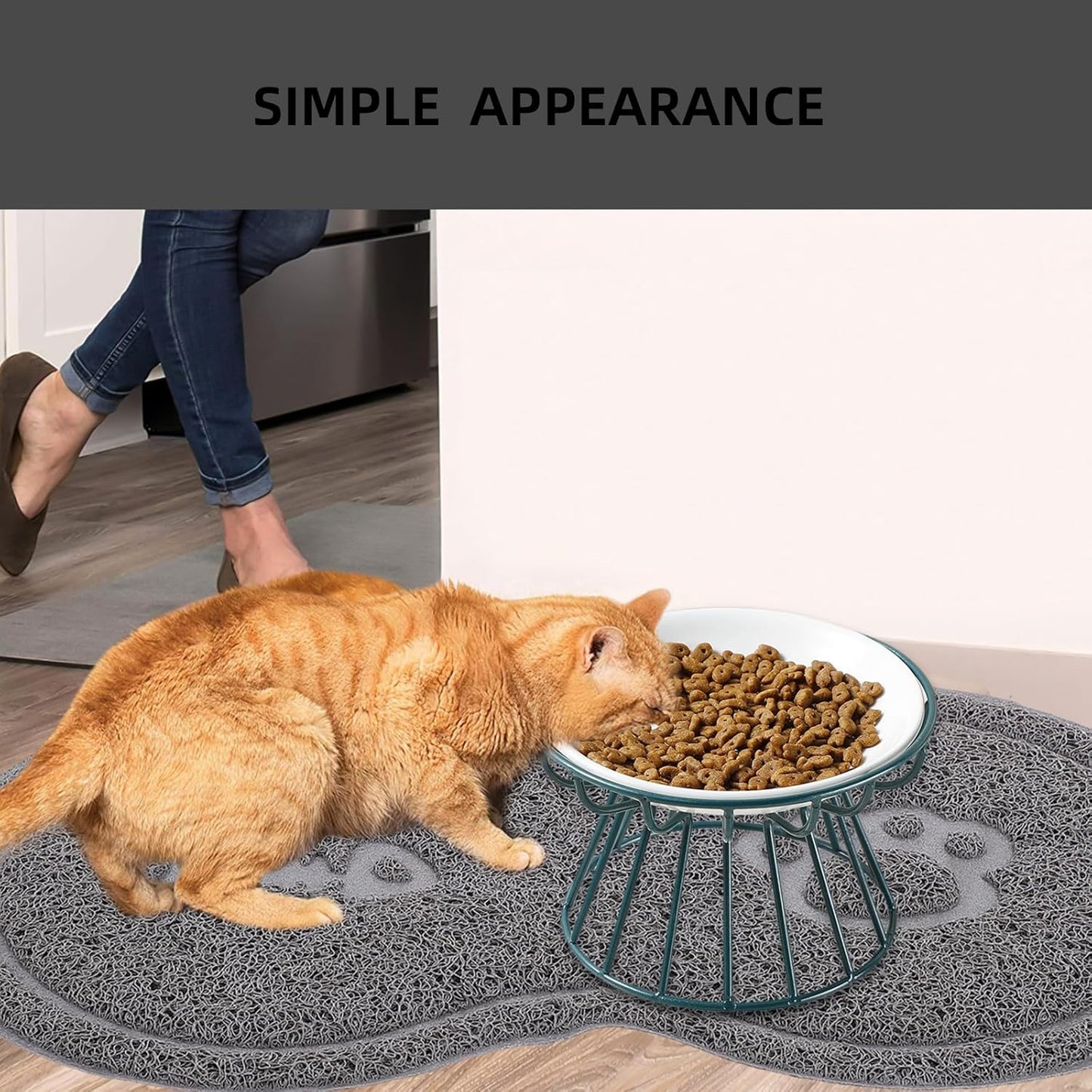 Milisten Pet Cat Ceramic Raised Feeding Bowl with Metal Rack Anti-Overturn Food and Water Dish Set Elevated Pet Bowl for Cats to Protect Spine and Feeding Comfort 2pcs Set Green Metal Stand