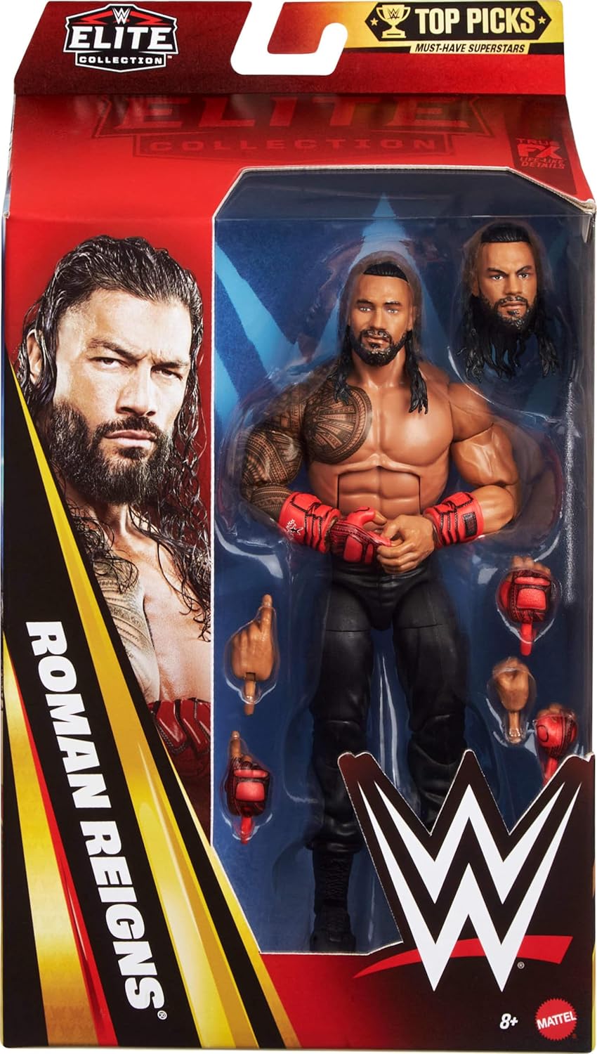 Mattel WWE Elite Collection Top Picks Action Figures & Accessories Set, 6-inch Collectible Roman Reigns with Swappable Hands & Ring Gear (Styles May Vary)