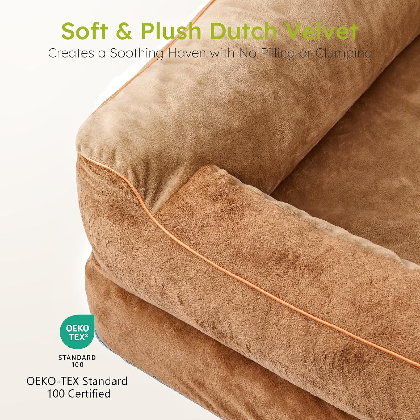 Extra Large Dog Bed, Orthopedic Dog Beds with Cooling Gel Memory Foam, Waterproof XL Pet Bed with Removable Washable Cover, 42" Pet Sofa Couch Dutch Velvet with Bone Toy, Brown