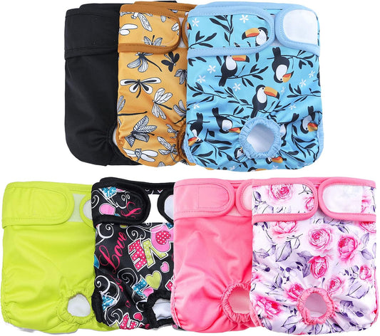 Washable Dog Diapers (7 Pack), Durable Doggie Diapers, Female Dog Diapers (XS)