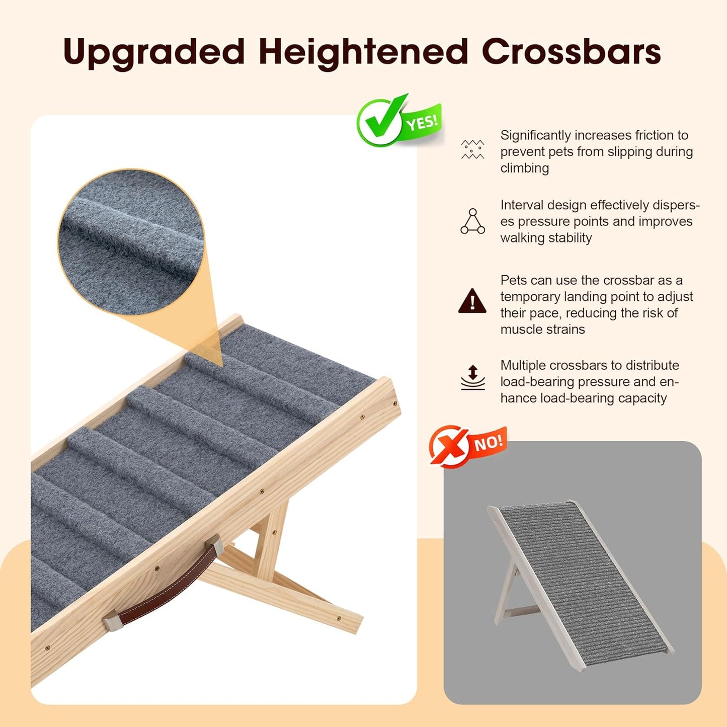 Dog Ramp for Bed, 35.4" Long Wooden Pet Ramp for Small & Large Dogs, 4 Adjustable Heights 11.8" to 22" with Anti-Slip Carpet & Carrying Handle Holds, Portable Dog ramps for Car, Bed, Couch, Outdoor