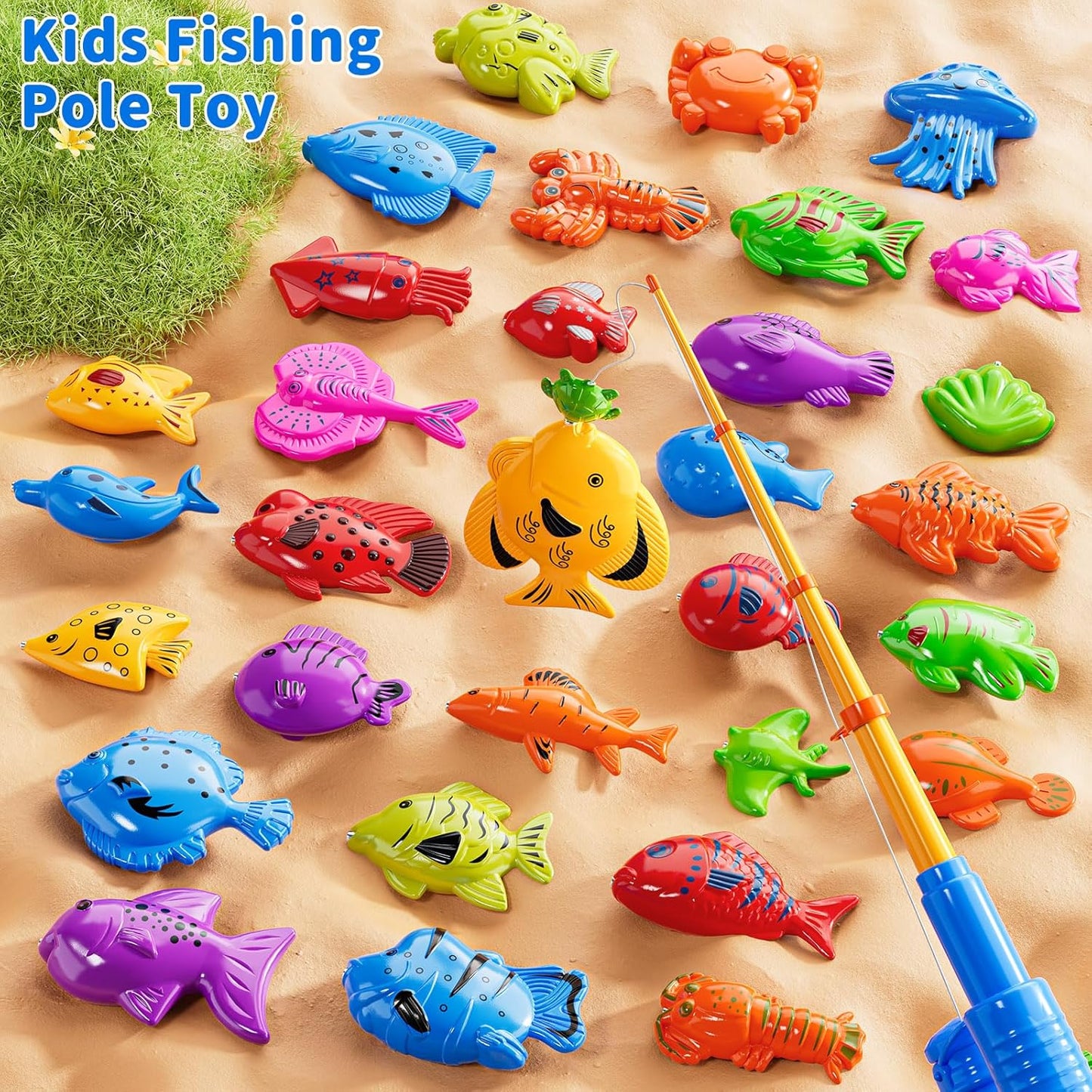 Magnet Fishing Toys Game for Kids 3-5 - Floating Fish Toys with Inflatable Kiddie Pool, Bath for Toddlers, Pole Rod Net, Outdoor Party for Boys Girls Kids Age 3 4 5 6 7 8 Year Old