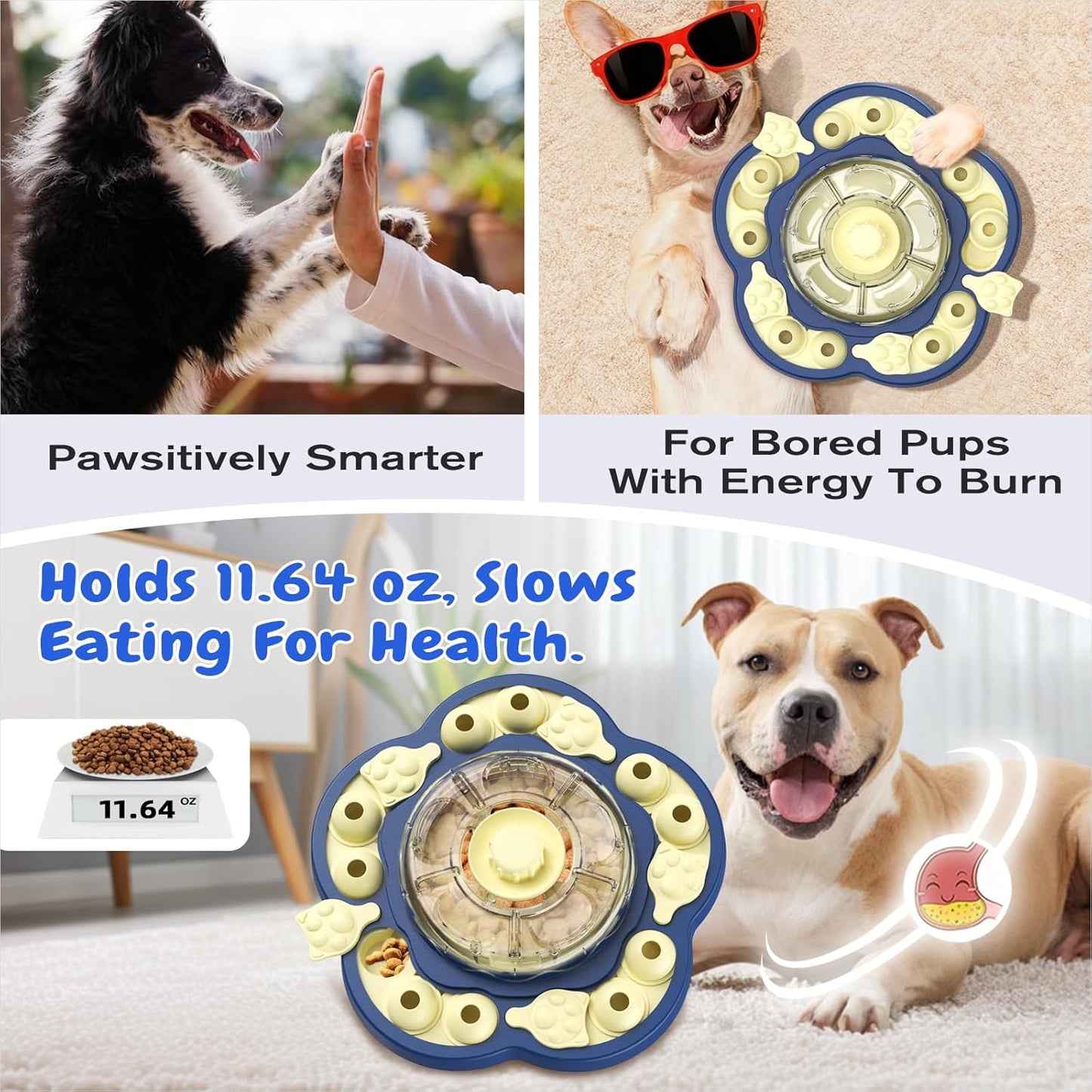 KADTC 3 Levels of Challenge Dog Puzzle Feeder Toy U.S. Brand - Design Spin-to-Release Treat Dispenser For Small Medium Large Dogs Boredom Buster Mental Stimulation Enrichment Slow Feeding Puzzles Toys
