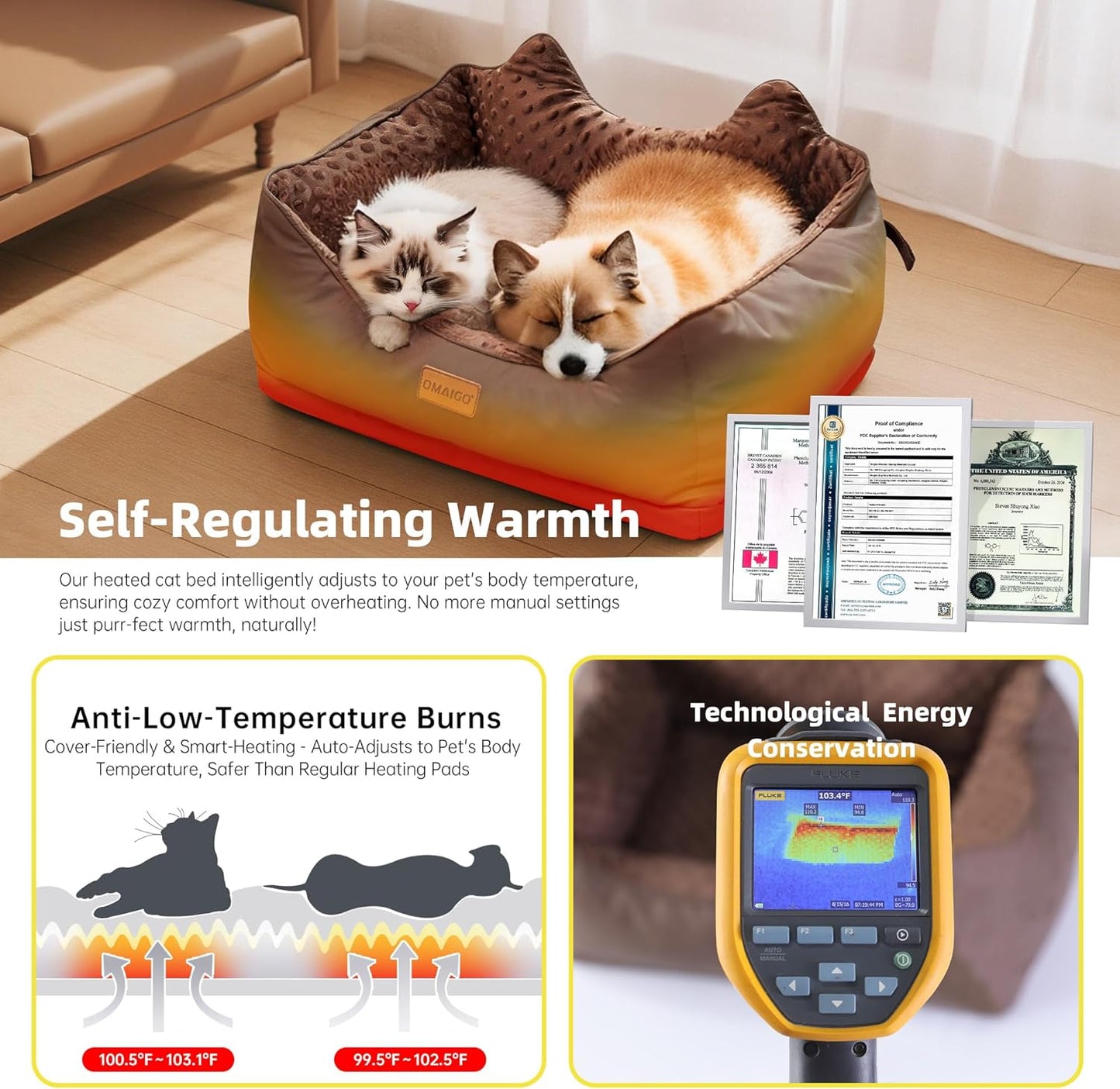 Heated Cat Bed Indoor - Heated Dog Bed with Auto Temperature Control, Thermo-Snuggle Cup Bomber Soft Pet Bed for Large Cats & Small Dogs, Machine Washable, Waterproof Heated Pad, Safety Listed - Gray