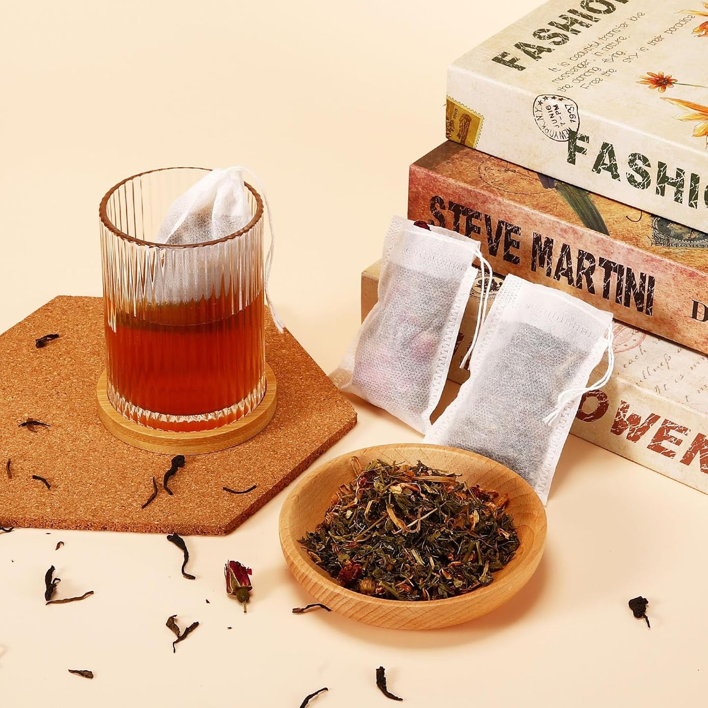 300 Pcs Empty Tea Bags for Loose Leaf Tea, Disposable Small tea Filter Bags with Drawstring fillable Cloth Diy Empty Tea Sachets for Loose tea, Coffee, Herbs, Spice (2.76 x 1.97 inch)