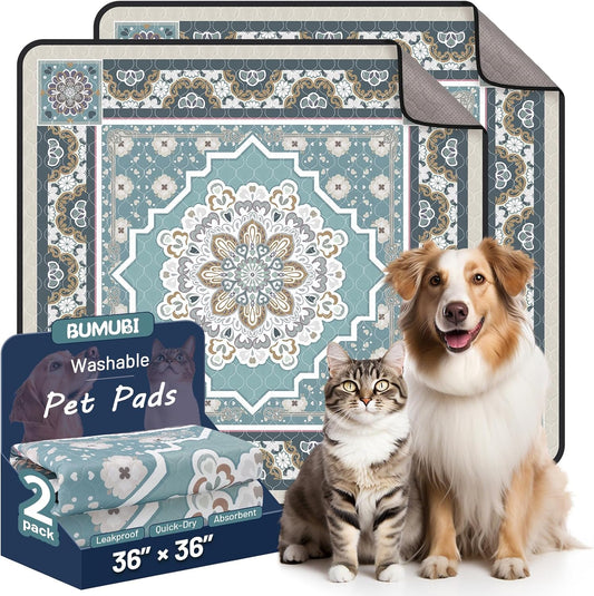 Washable Pee Pads for Dogs,2 Pack Super Absorbent Reusable Puppy Training Pads 36" × 36", Leak-Proof & Non-Slip,for Potty Training,Whelping,Crate & Playpen