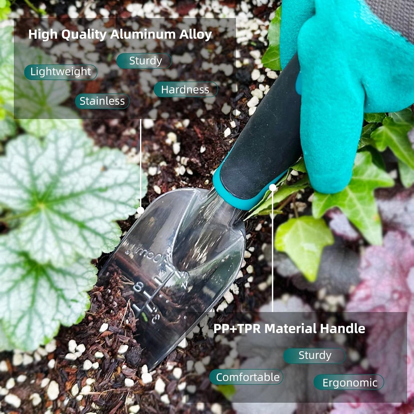 Garden Tool Set, Garden Trowel and Rake, Heavy Duty 3 Piece Gardening Tools, Non-Slip Rubber Grip, Outdoor Hand Tools, Essential Tool Set for Gardening Gifts for Mother Father Men Women Gardeners