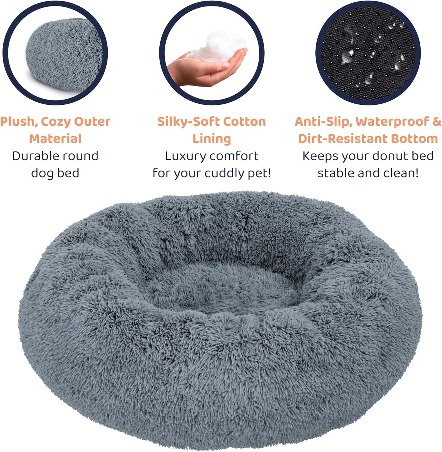 Donut Dog Bed - Premium Comfort for Anxiety Relief - Fluffy & Calming Design with Ultra-Plush Support | Cozy Round Dog Bed with Super Soft Circle Style (Dark Grey, Medium)