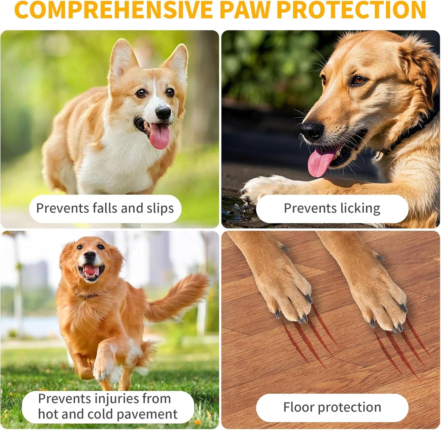 Dog Socks Anti Slip, Non-Slip Dog Socks to Prevent Licking Paws with Elastic Straps for Hot/Cold Pavement, Boots & Paws Protectors for Small Medium Large Senior (4 Pcs, S)