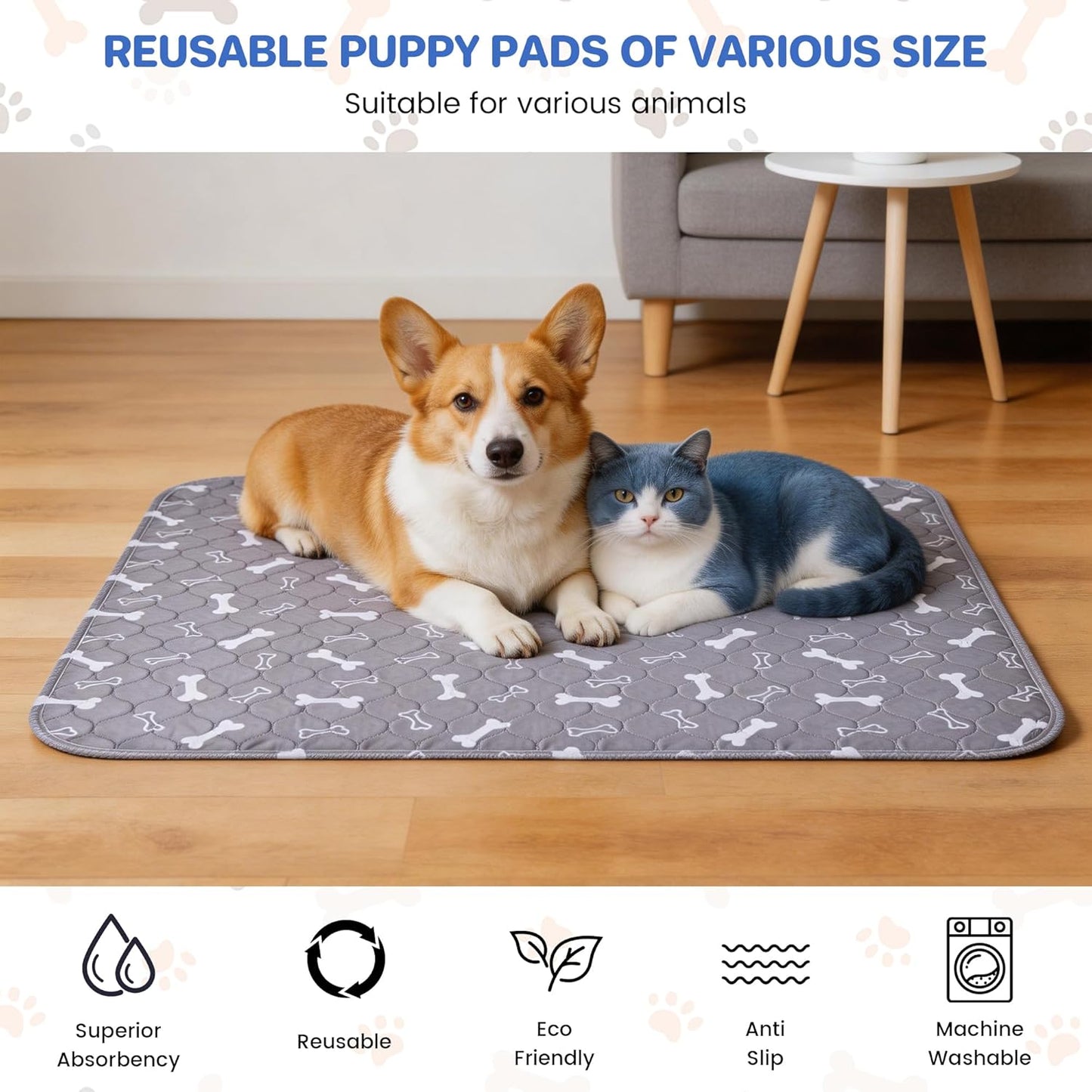 Washable Dog Pee Pads, Reusable Pet Mat Waterproof Non-Slip Dog Crate Mat, Super Absorbent Puppy Training Pad for Bed Sofa Car Floor Travel Outdoor for Dogs Cats