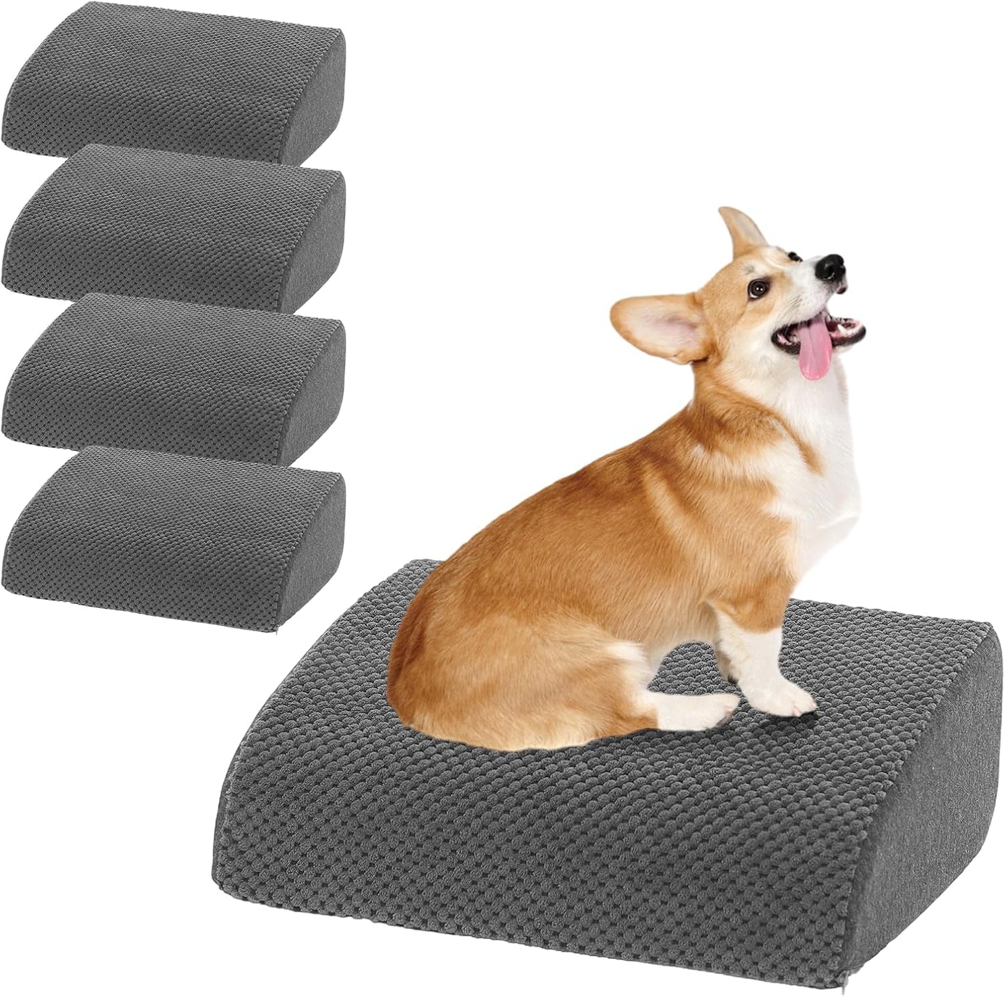40D Dog Ramp for Stairs for Small & Senior Dogs and Cats – Non-Slip Stair Ramp for Dogs with Gentle Slope, Pet Ramp with Washable Cover & Self-Sticky Pads for Safe Climbing Easy Install(Grey, 5 Pack)