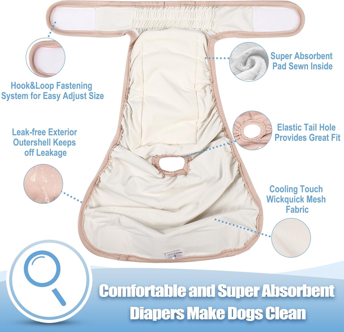 wegreeco Cooling Dog Diapers Female, Reusable Dog Cooling Diapers, High Absorbent Puppy Doggie Panties for Heat, Excitable Urination, or Incontinence, Self-Cooling, 5 Pack(Elegant, Small)