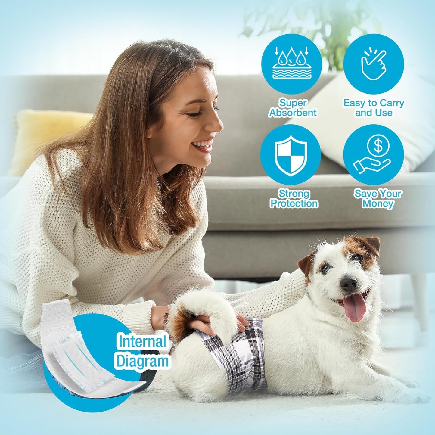 Pet Soft Dog Diaper Liners - Disposable Dog Diaper Booster Pads for Male & Female Dogs fit Most Dog Wraps and Belly Bands Up-Graded (Blue, XL-40ct)
