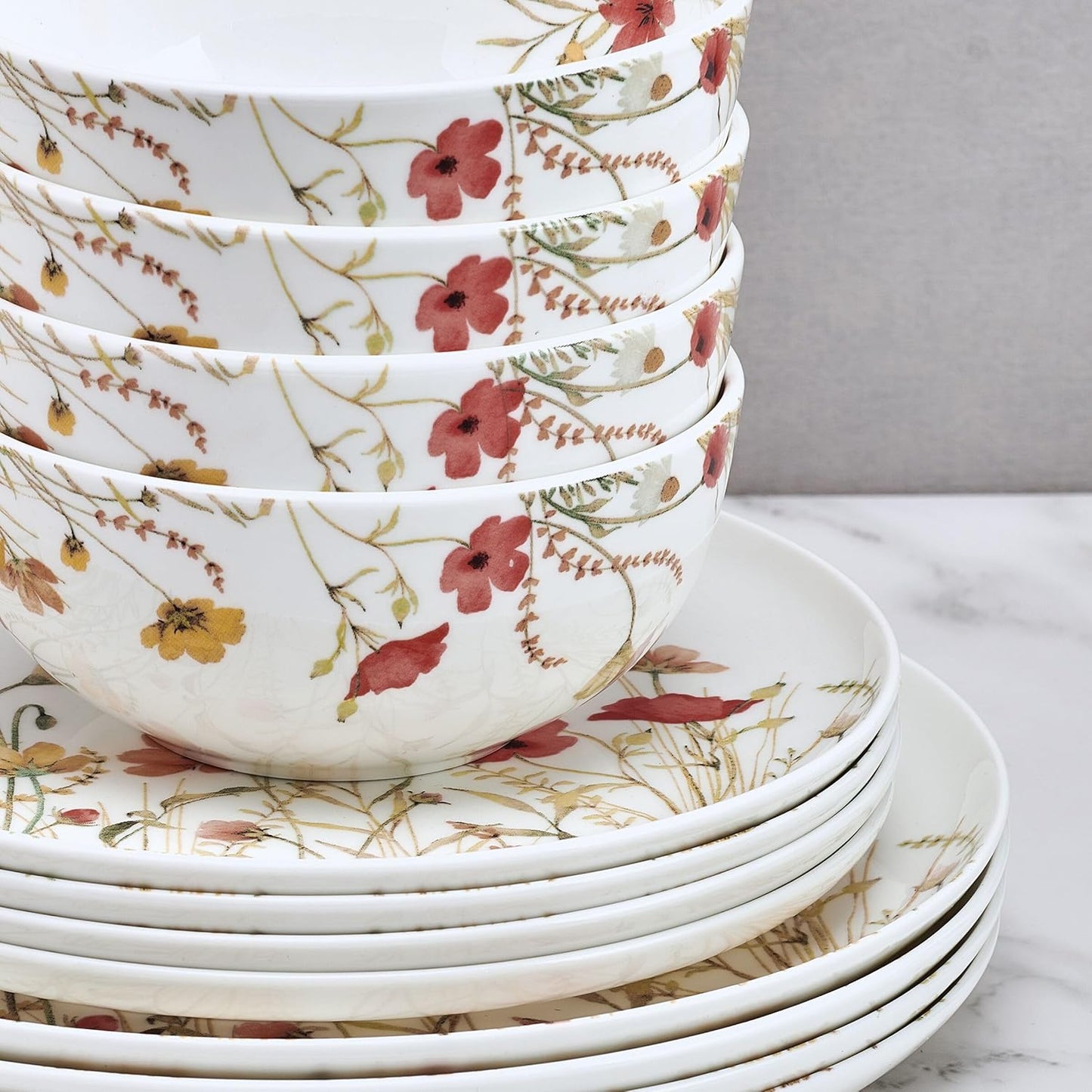Mikasa Meadow Serenade 12 Piece Floral Bone China Durable Chip Resistant Lightweight Dinnerware Set, Service for 4