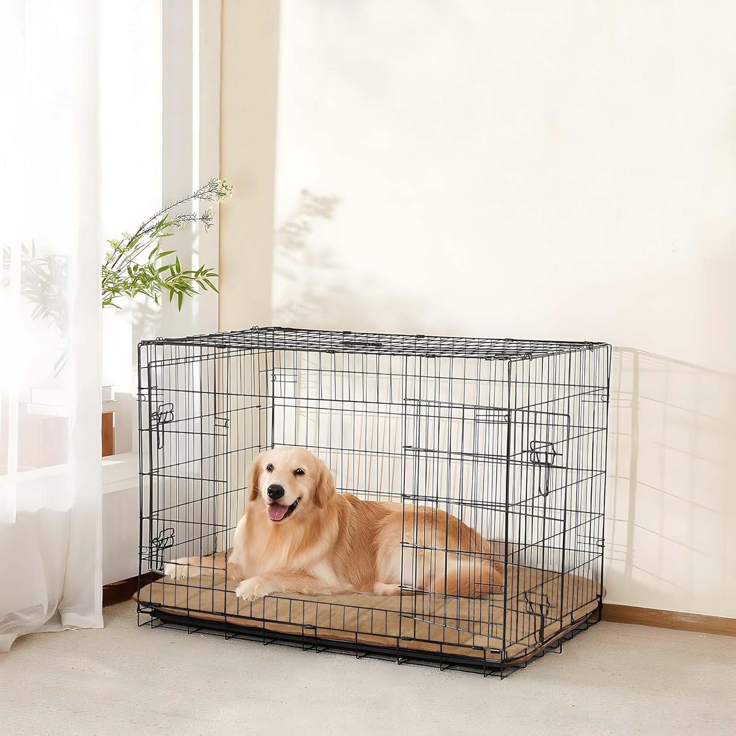 Dog Crate Pad for X Large Dog - 41x27 Memory Foam Dog Bed, Washable & Anti-Slip Dog Bed Mat, Ultra Soft Kennel Pad for Dogs Cozy Sleeping Mat, Khaki