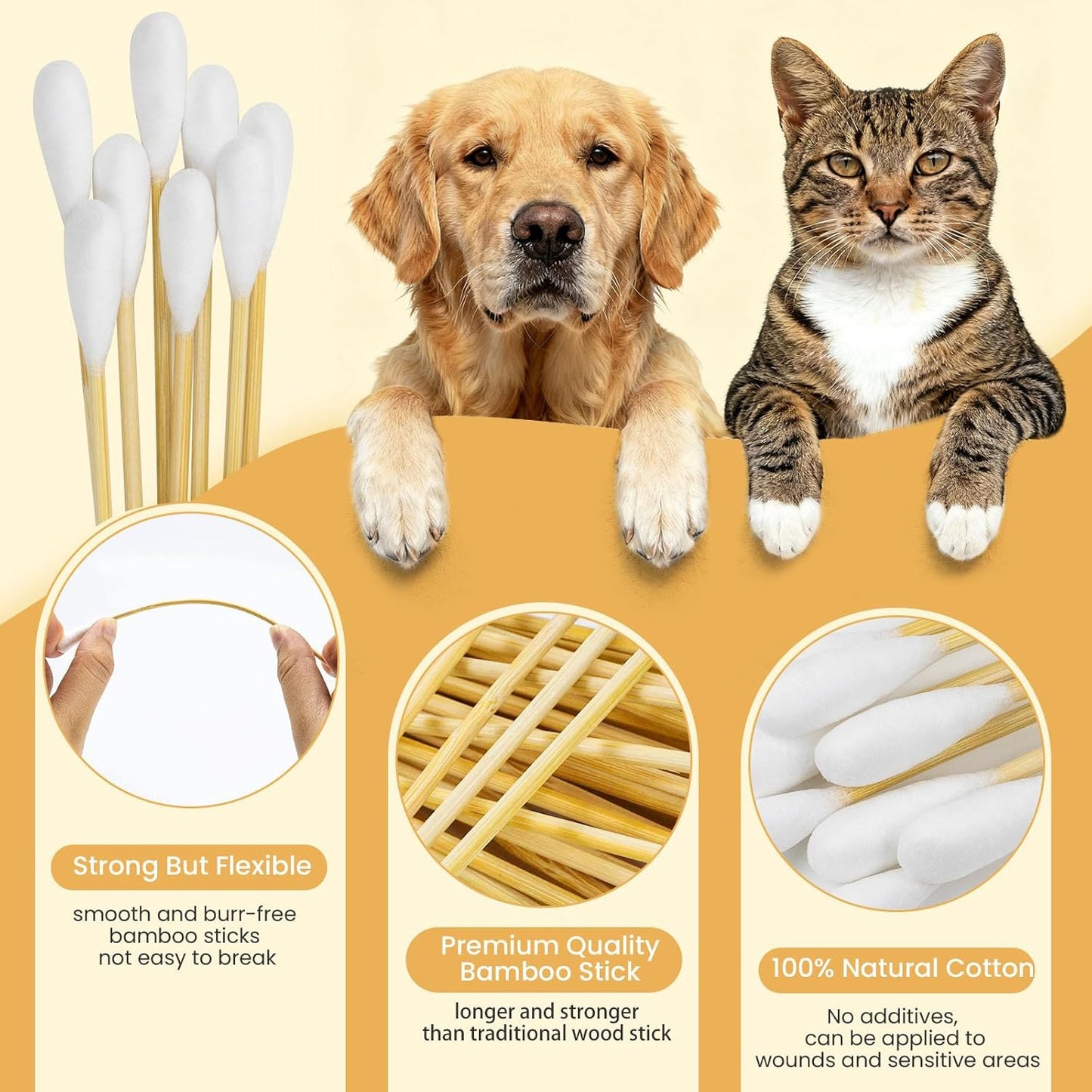200 PCS Large Cotton Swabs - 6 Inch Dog Ear Swabs with Bamboo Handle for Pet Care - Absorbency Soft Cotton Head, Gentle and Lint-Free, Specifically Designed for Pets, Dog Ear Cleaner Tool
