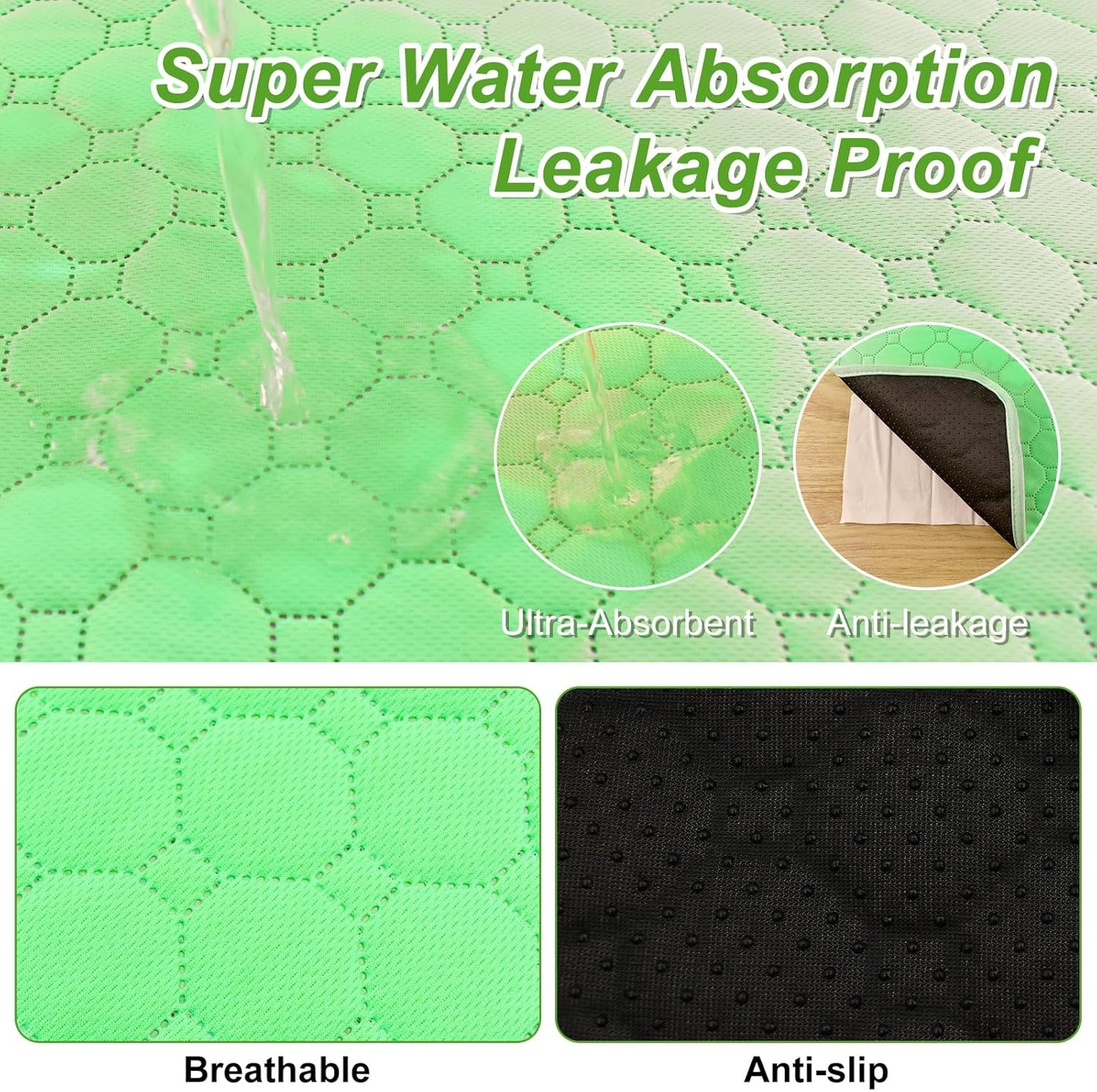 Enmaipet 2 Pack 40"x28" Green Extra Heavy Absorbency Washable Underpads, Waterproof Quick-Drying Reusable Incontinence Bed Pads Dog Pee Pads & Non-Slip Pet Training Pads for Dogs, Cats, Seniors, Bunny