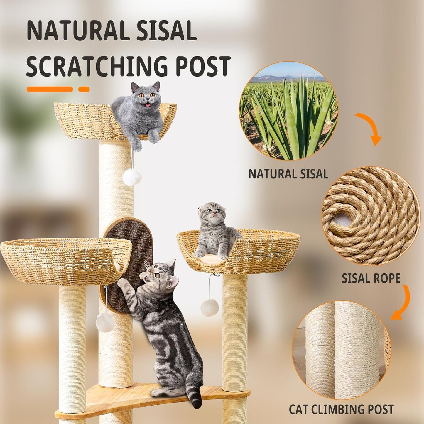 Cat Tree for Indoor Cats，54''Multi-Level Cat Tower for Large Adult, Sturdy Cat Tree House with 4 Plush Perches/Condos, 1 Scratching Boards 7 Posts, and Easy to Assemble.