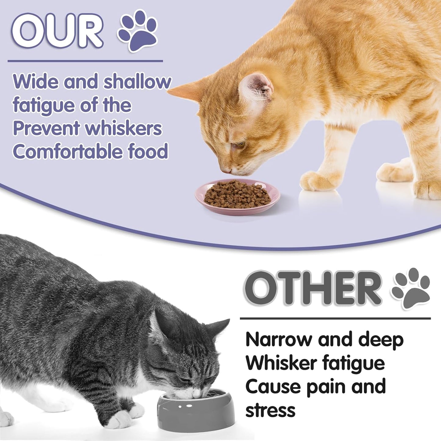 6 Pack Ceramic Cat Bowls, Cat Food Bowl, Anti Whisker Fatigue Cats Bowl Set, 6 Inches Shallow Wide Kitten Plates for Food and Water，Durable Wheat Straw Cats Bowls
