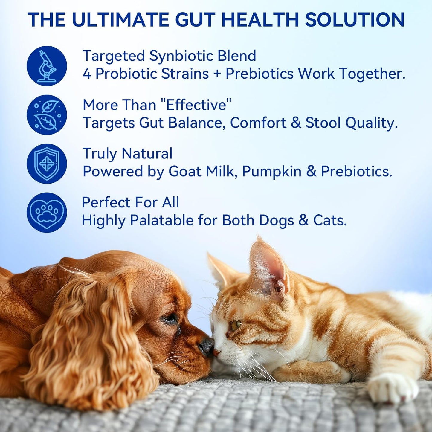 Probiotic Powder for Dogs and Cats - 5-in-1 Formula Supports Gut Health, Digestion and Immune System - with Digestive Enzymes and Pumpkin - Natural Chicken Flavor, 150g