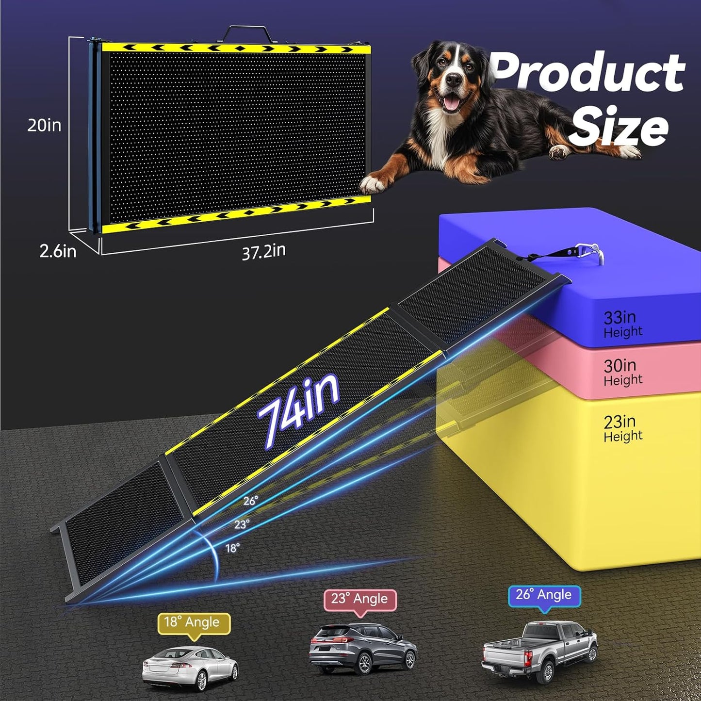 Pawaboo Dog Ramp for Car, Extra Wide Pet Dog Ramps for Large Dogs, Ramps with Non-Slip Mesh Up to 250LBS, Dogs Cars Ramp for Car SUV/Truck/RV/Bed, 74'' L & 20'' W
