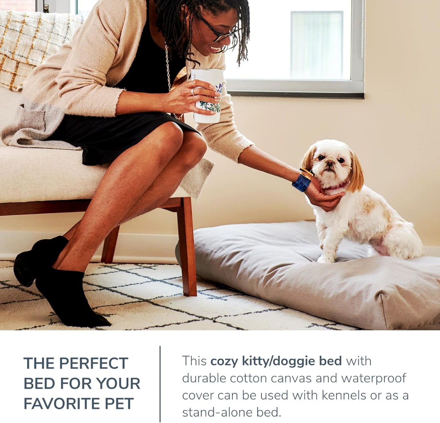 Naturepedic Organic Large Pet Bed - Super Plush Dog & Cat Beds - Ultra Supportive Dog Bed Mat - Ideal Pet Bed with No Polyurethane Foam - 35" x 22" x 4"