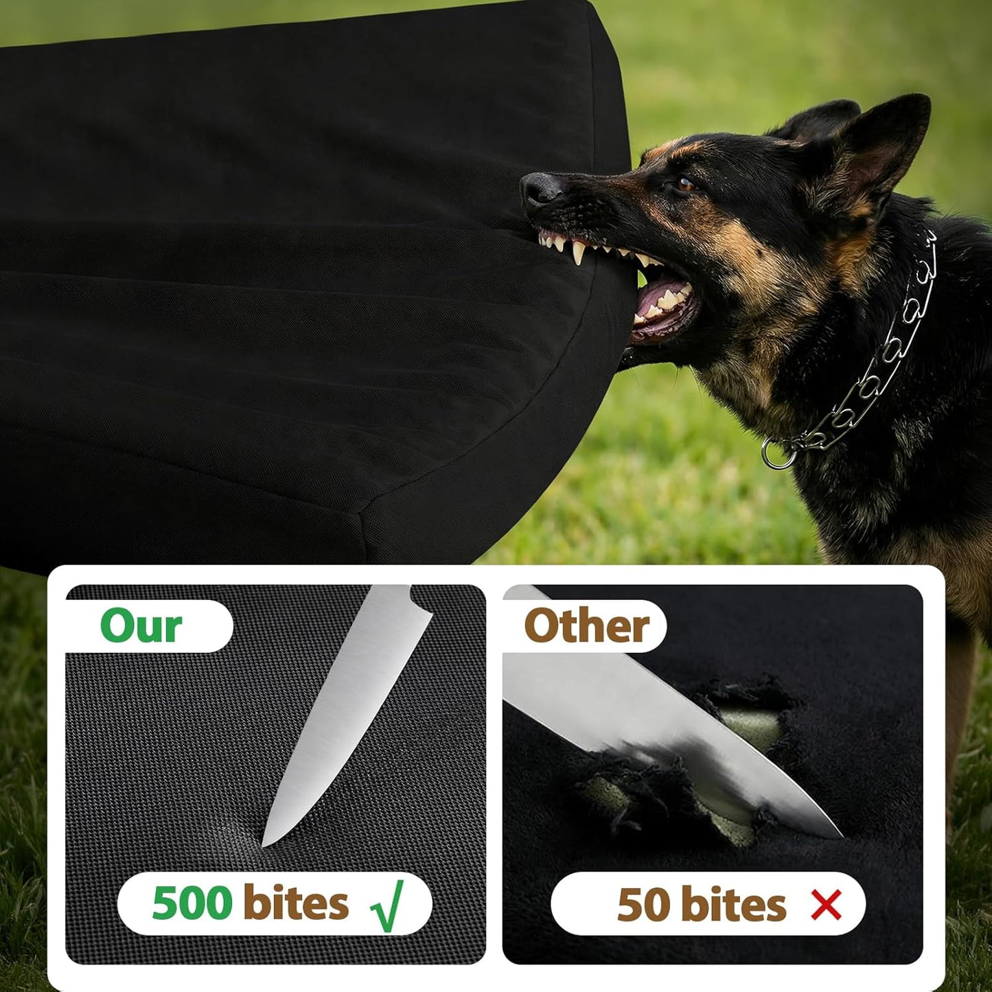 RRPETHOME 3" Chew Proof Indestructible Dog Bed for Large Aggressive Chewers,Durable Tough Fabir Chew Resistant Crate Dog beds for Large Dog & Puppy,Orthopedic Egg Foam Kennel Mat Pad Black 36x27x3